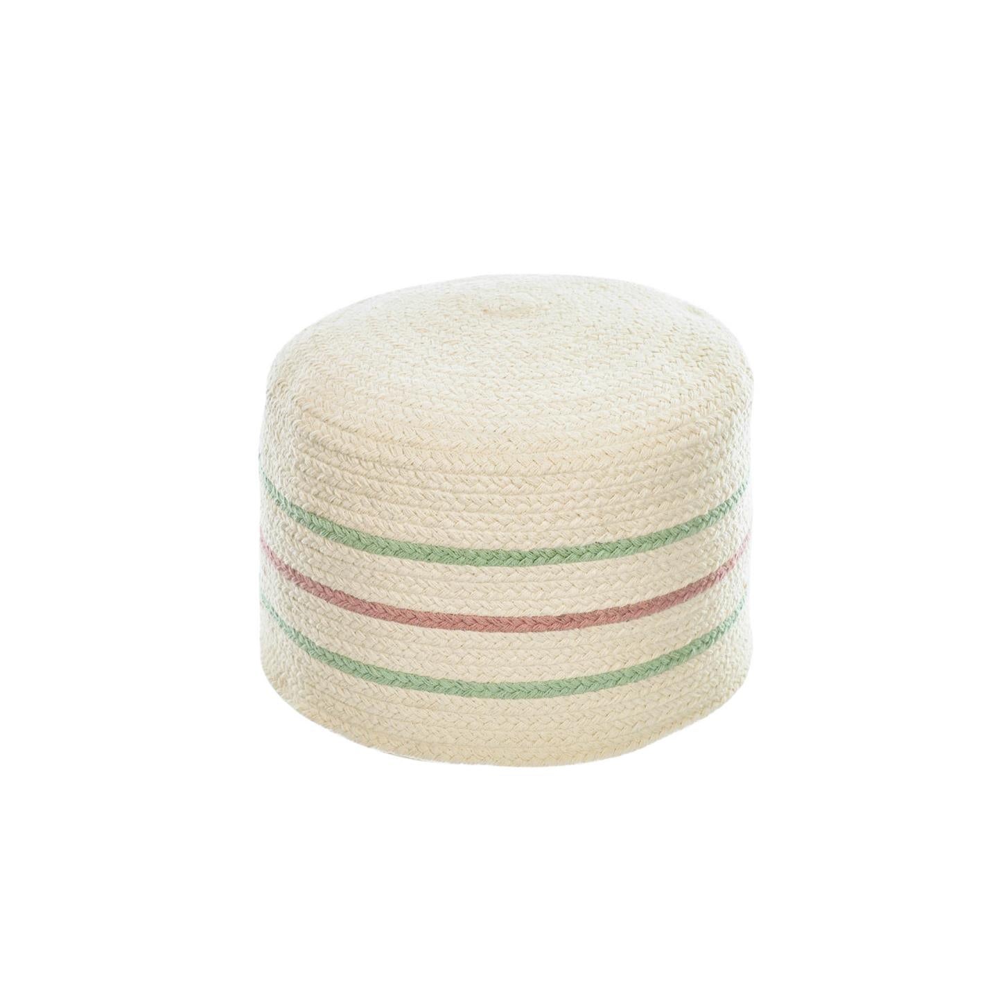 Daiana round cotton pouffe, beige and multicolour Ø 40 cm - Product Image