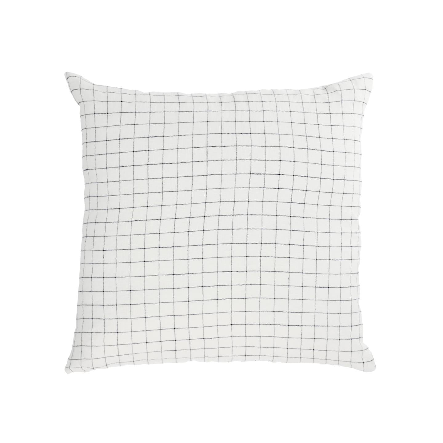 Maialen 100% linen cushion cover with white squares and black grid 45 x 45 cm - Product Image