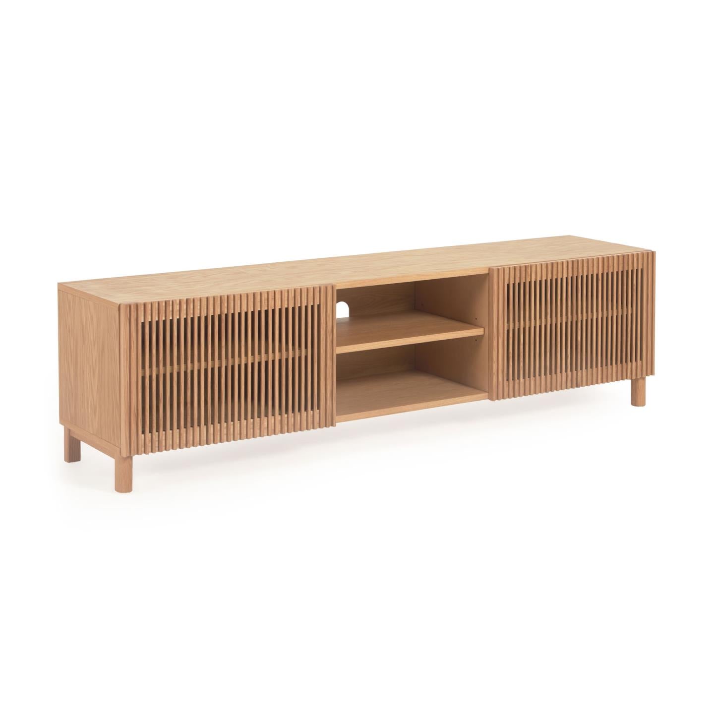 Beyla 2-door TV stand in solid oak wood and oak veneer 180 x 49.5cm FSC 100% - Product Image