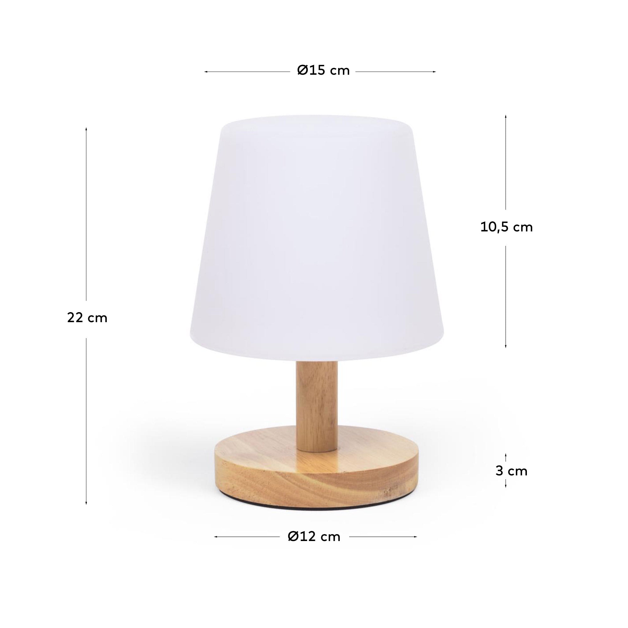 Ambar table lamp in polythylene and wood - Measurements