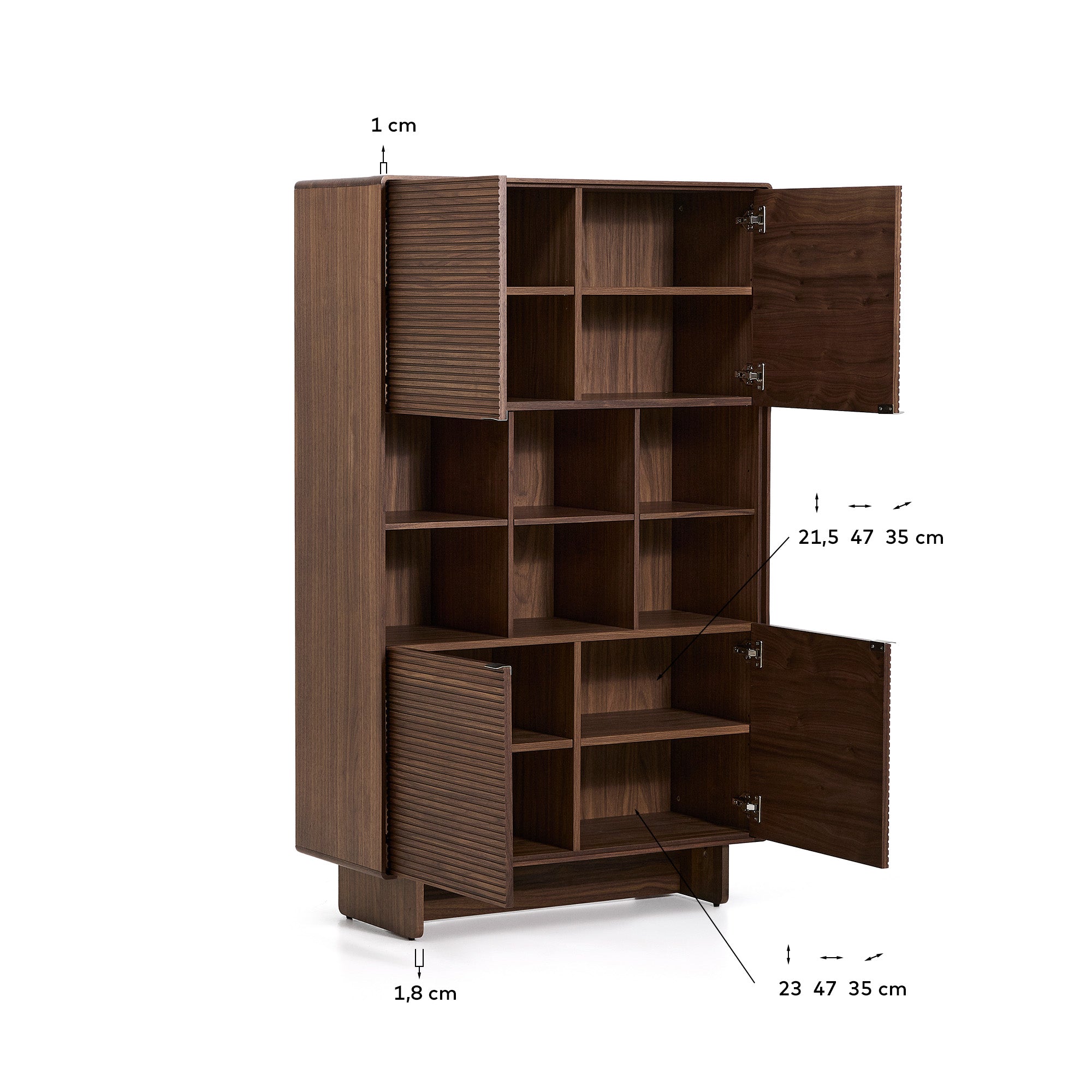 Norlen 4-door tall sideboard in walnut veneer FSC Mix Credit 100 x 163cm - Measurements