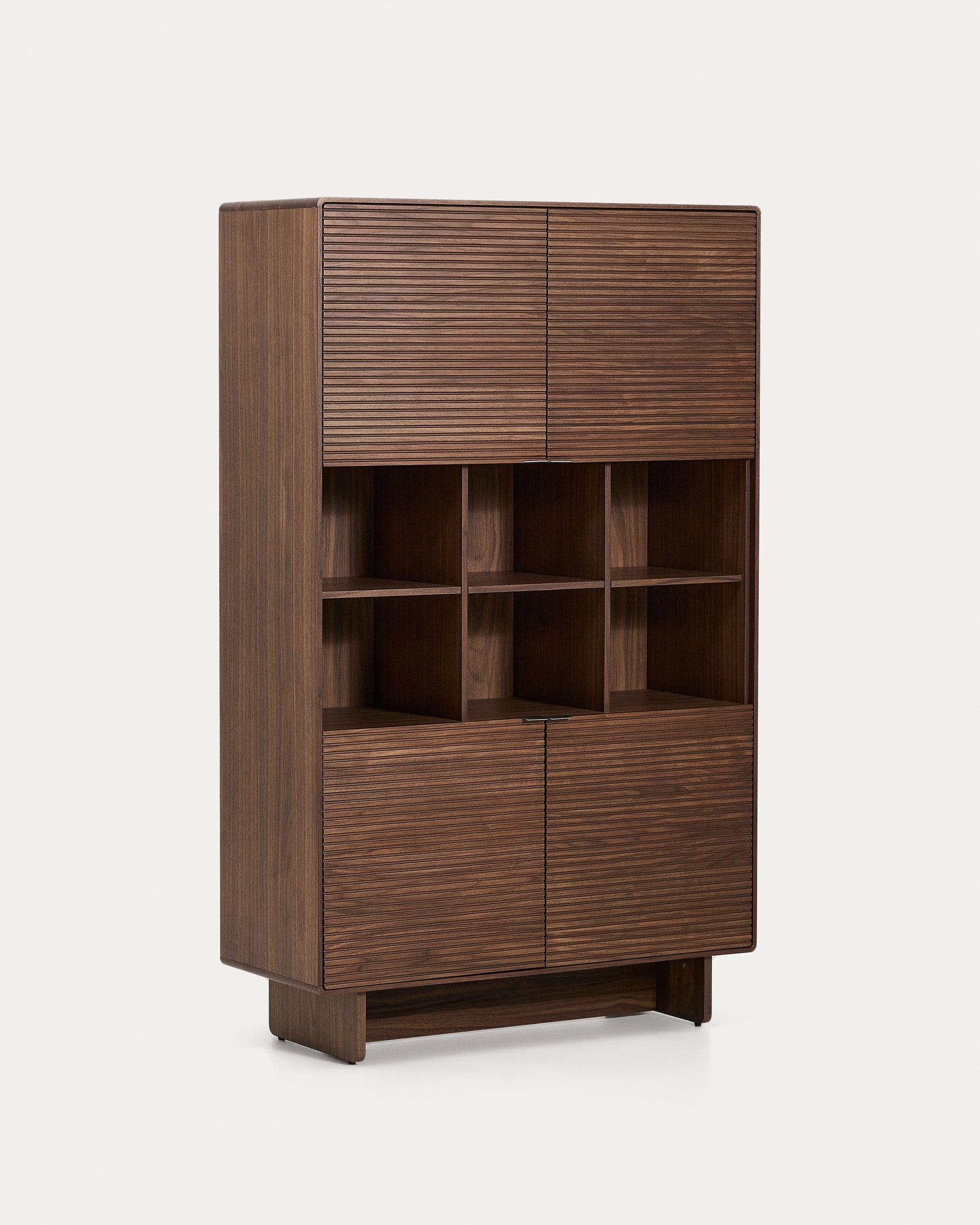 Norlen 4-door tall sideboard in walnut veneer FSC Mix Credit 100 x 163cm - Product View
