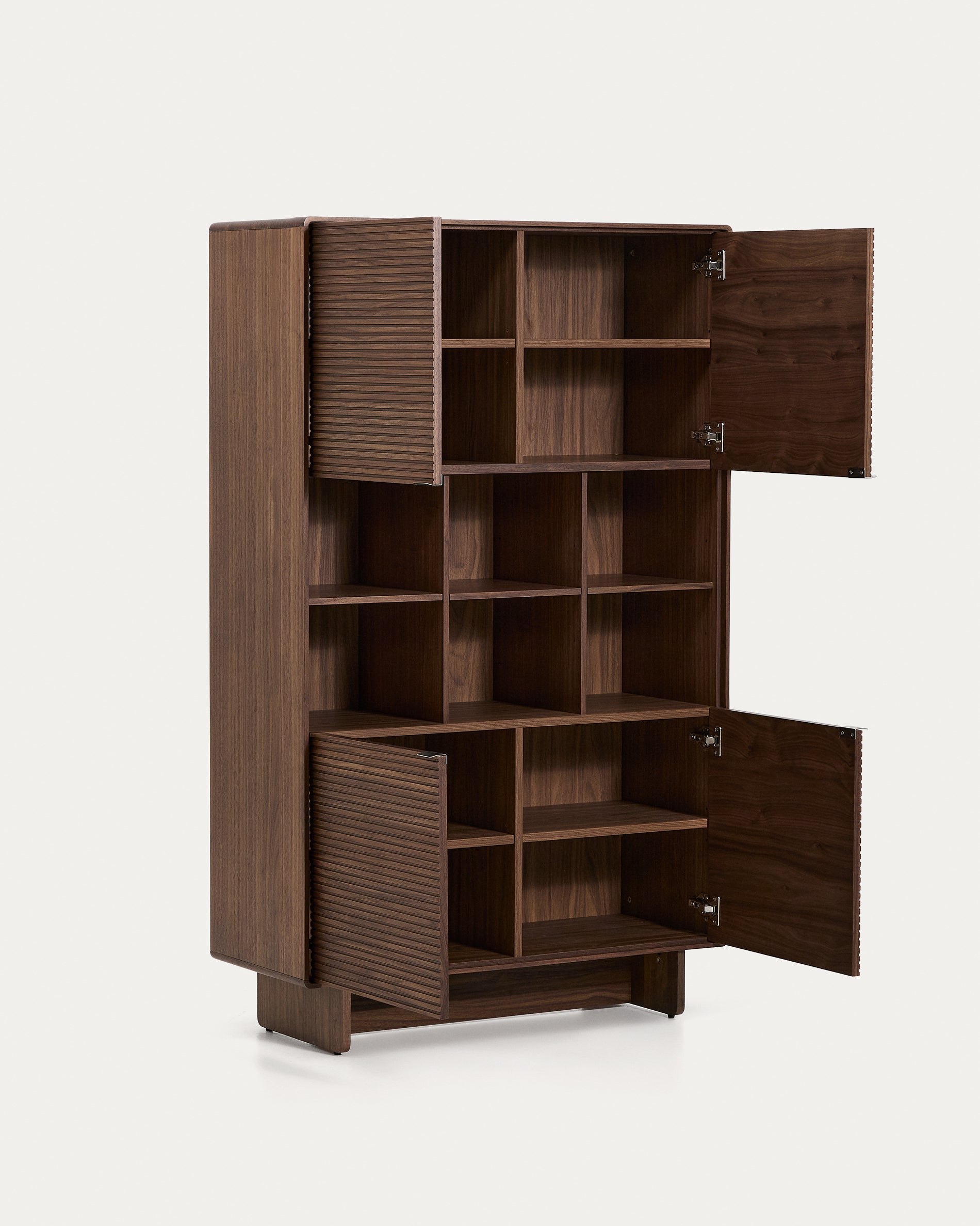 Norlen 4-door tall sideboard in walnut veneer FSC Mix Credit 100 x 163cm - Product View