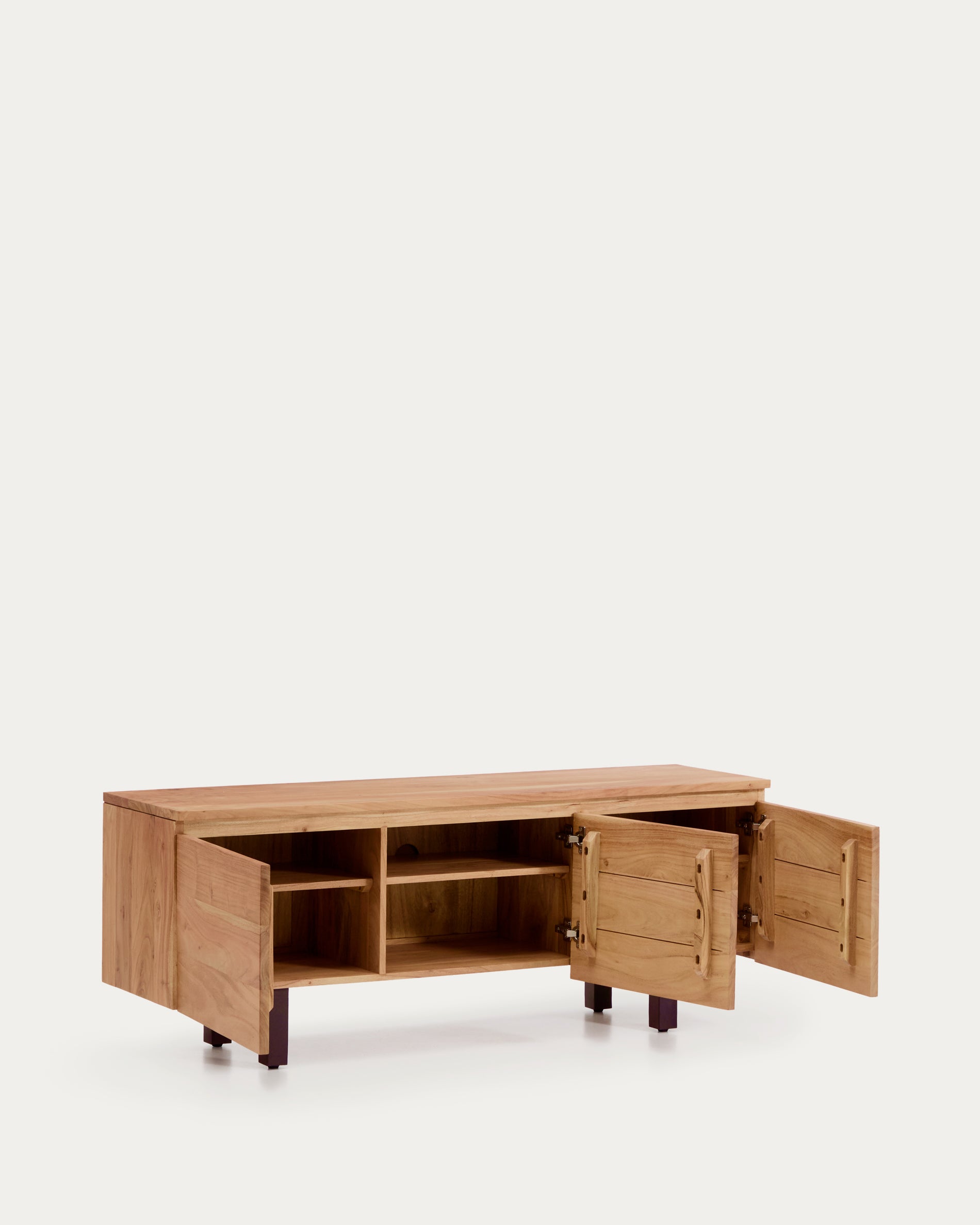 Uxue 3-door TV stand in solid acacia wood with bleached finish 150 x 58cm - Product View