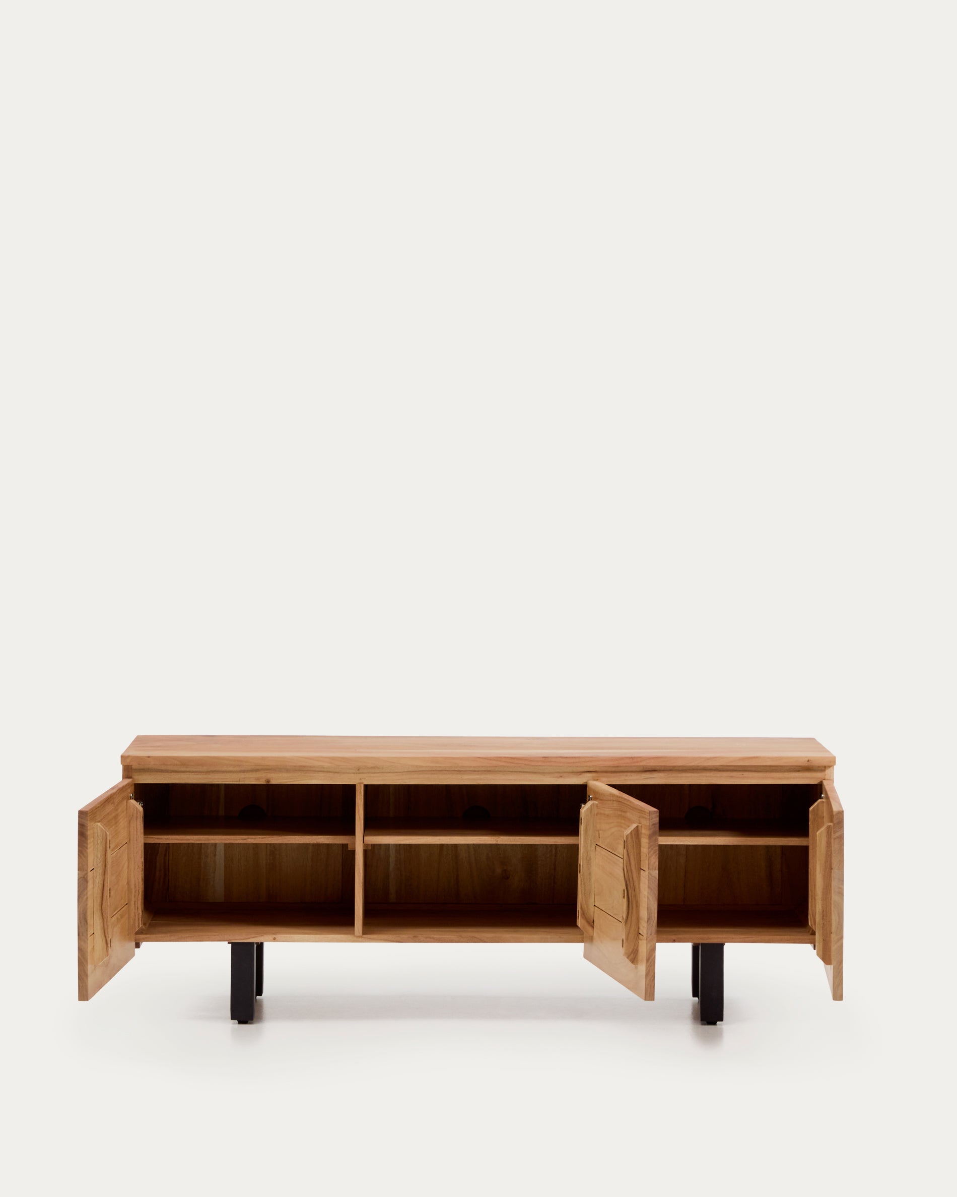 Uxue 3-door TV stand in solid acacia wood with bleached finish 150 x 58cm - Product View