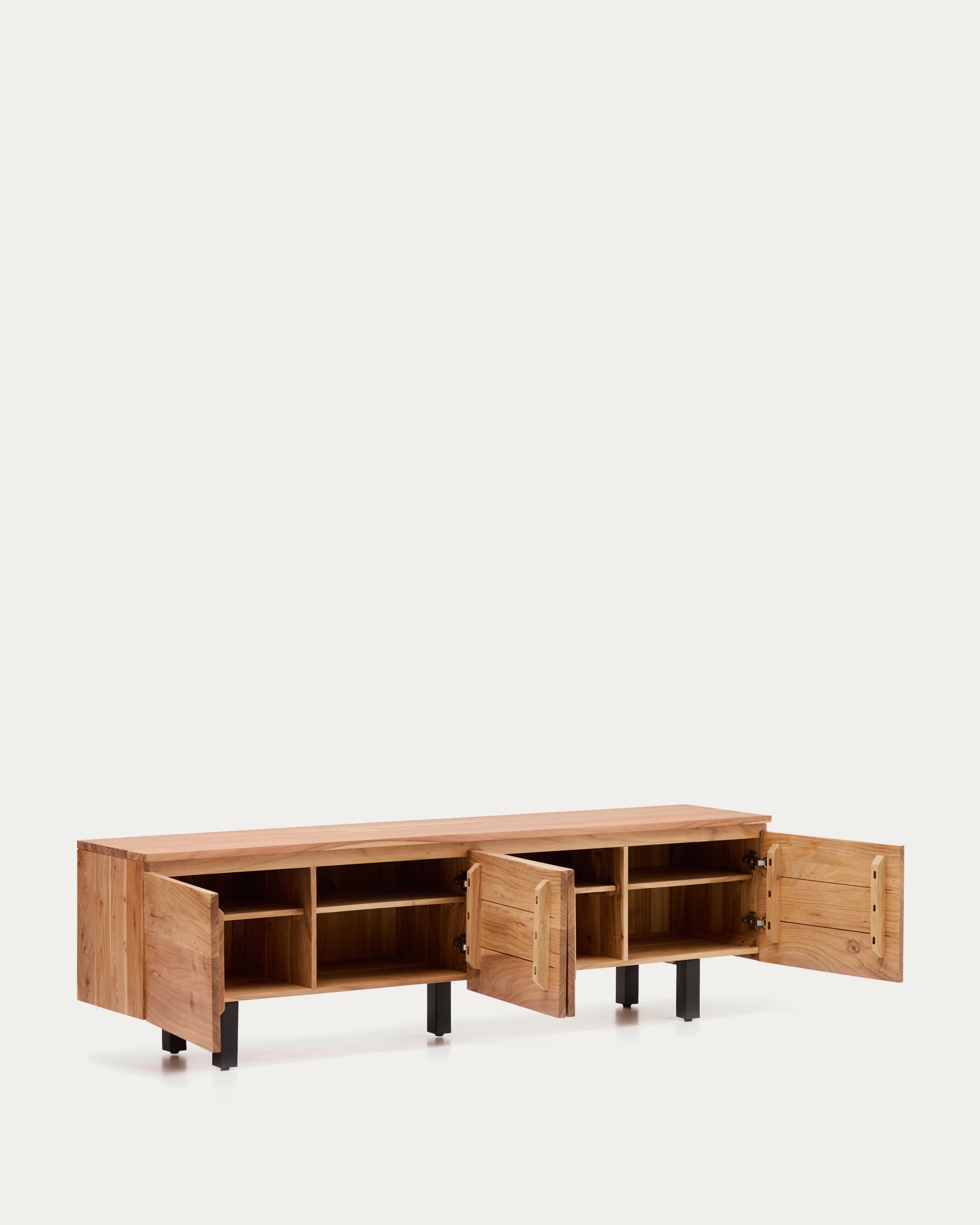 Uxue 3-door TV stand in solid acacia wood with bleached finish 200 x 58cm - Product View