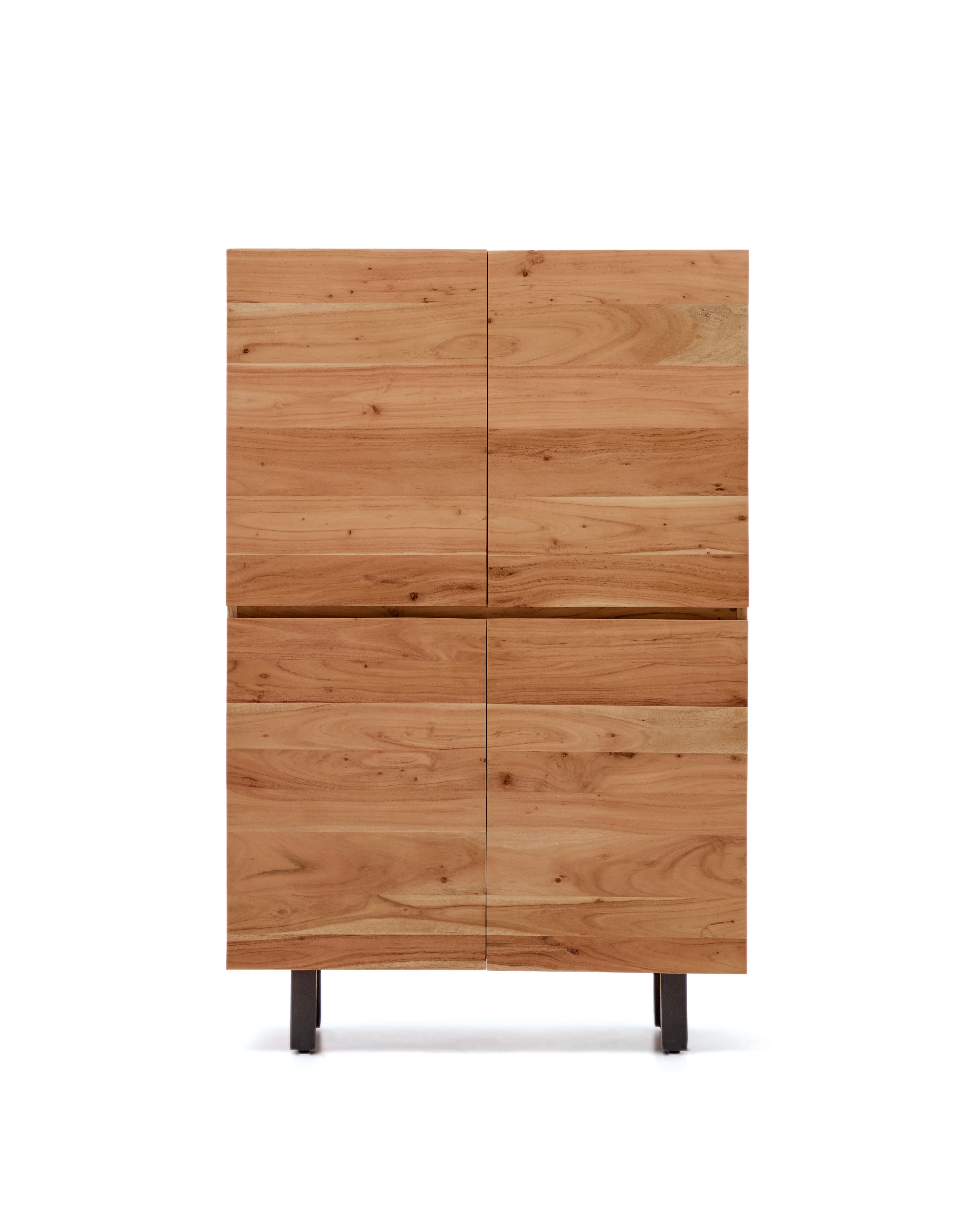 Uxue 4-door tall sideboard in solid acacia wood with bleached finish and black steel 100 x 155cm - Product Image