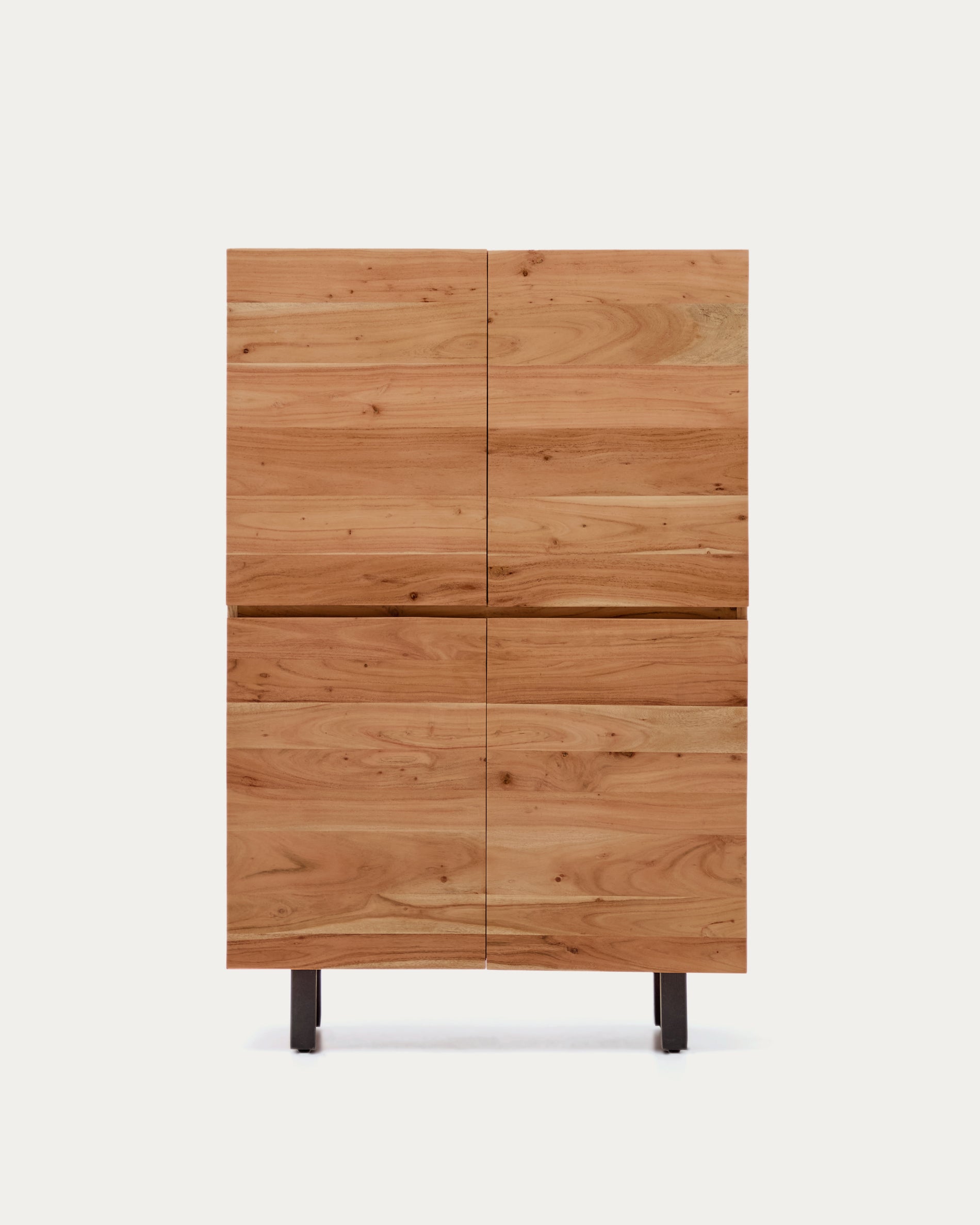 Uxue 4-door tall sideboard in solid acacia wood with bleached finish and black steel 100 x 155cm - Product View