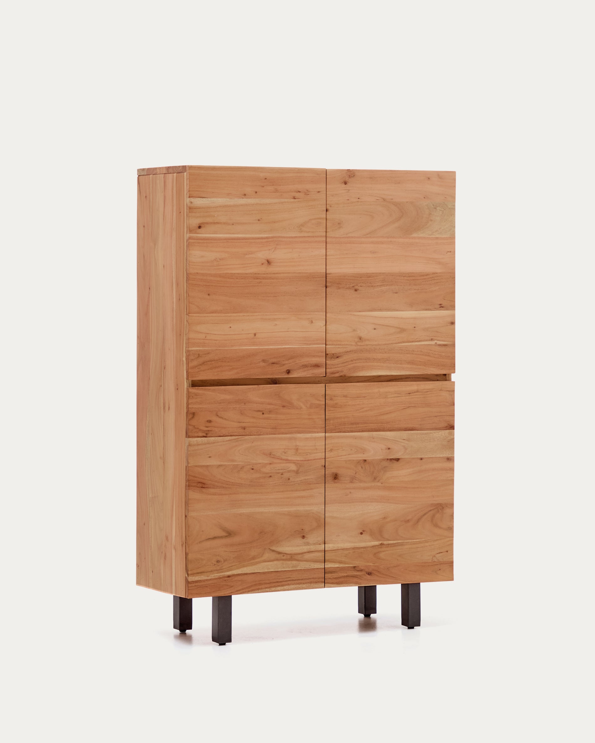 Uxue 4-door tall sideboard in solid acacia wood with bleached finish and black steel 100 x 155cm - Product View