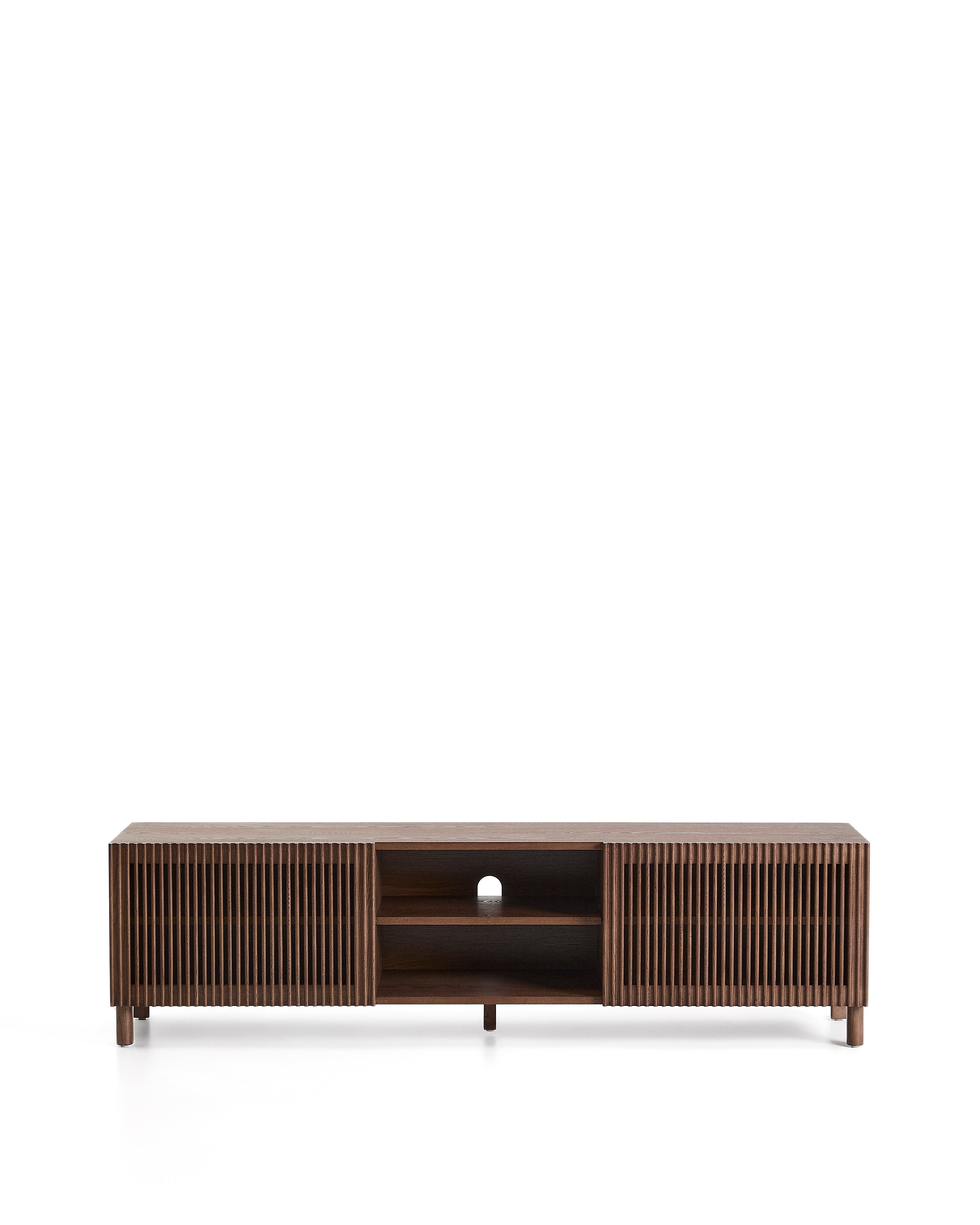 Beyla TV stand in ash veneer and solid ash wood with walnut finish 180 x 49.5cm FSC 100% - Product Image