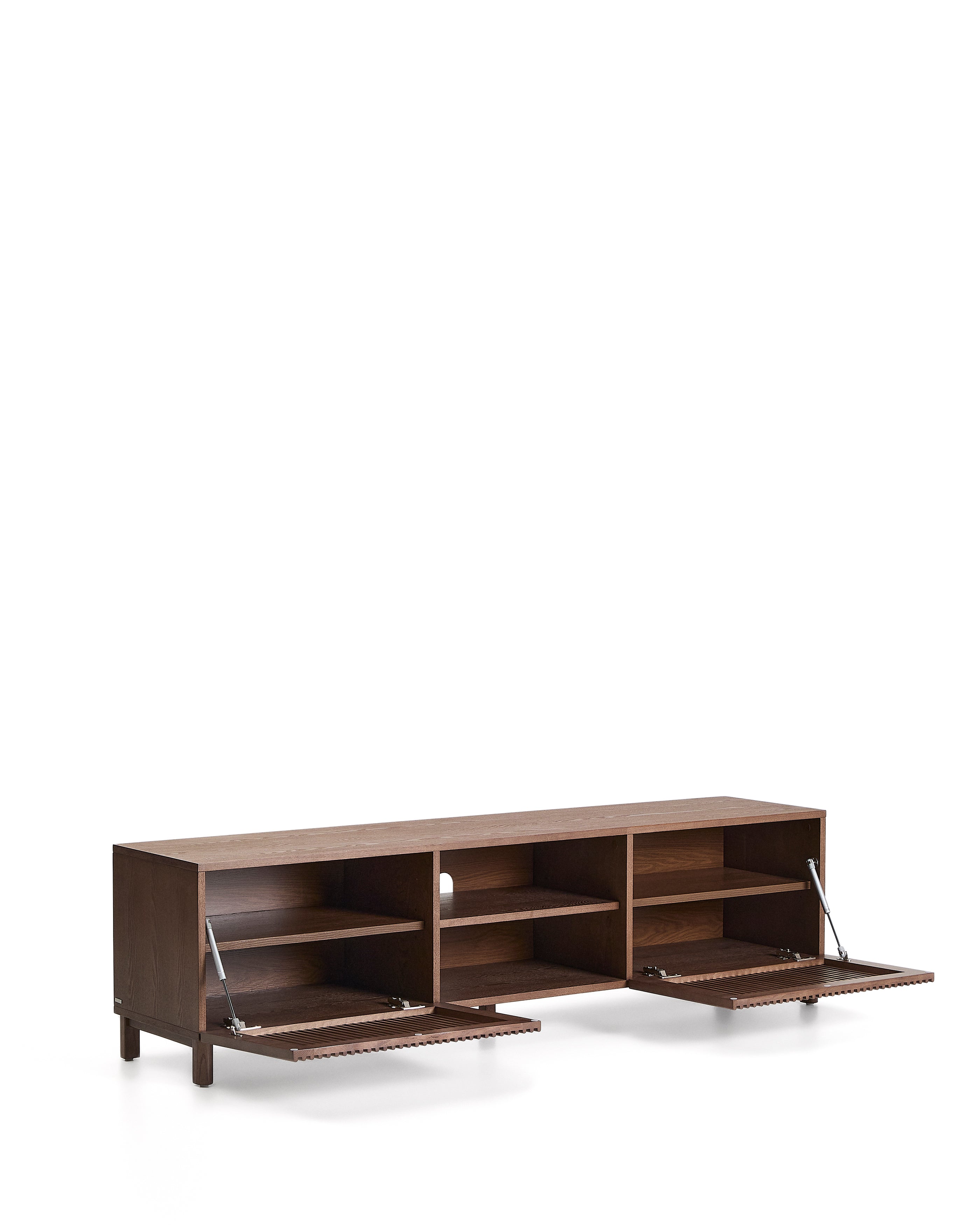 Beyla TV stand in ash veneer and solid ash wood with walnut finish 180 x 49.5cm FSC 100% - Product Image