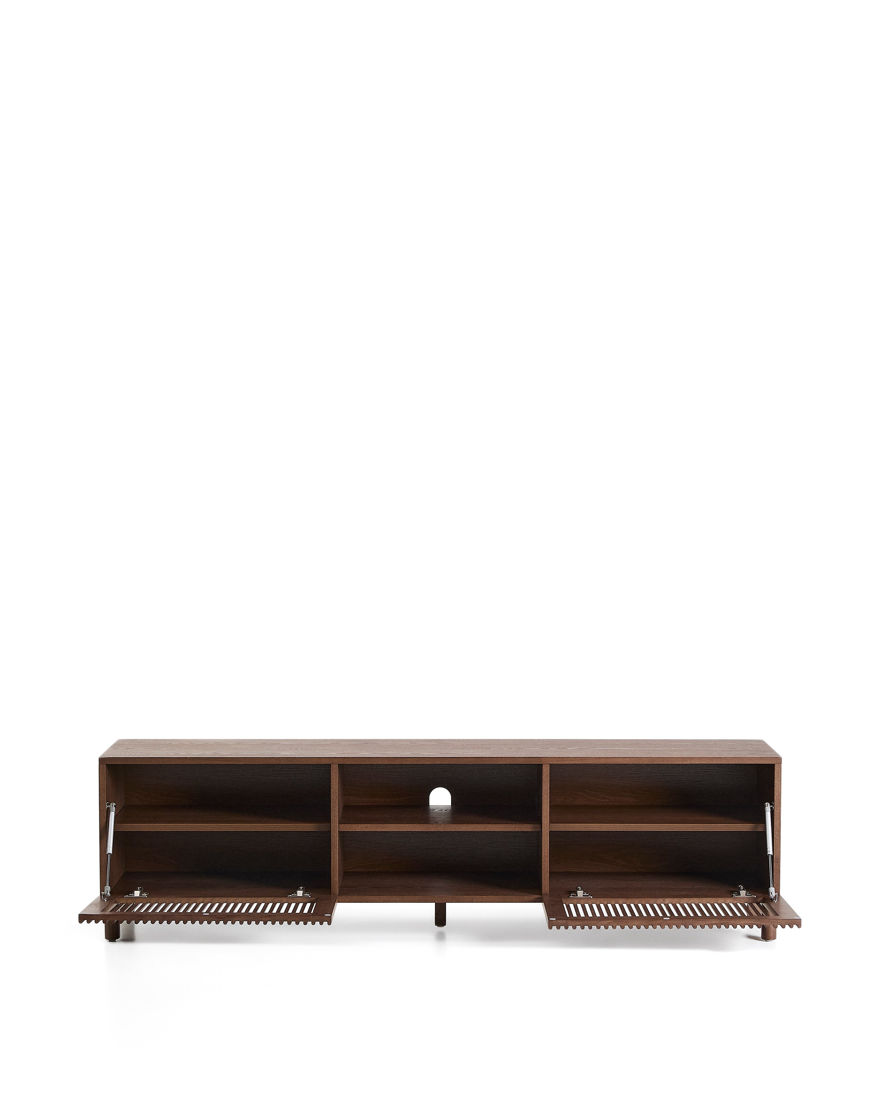 Beyla TV stand in ash veneer and solid ash wood with walnut finish 180 x 49.5cm FSC 100% - Product Image