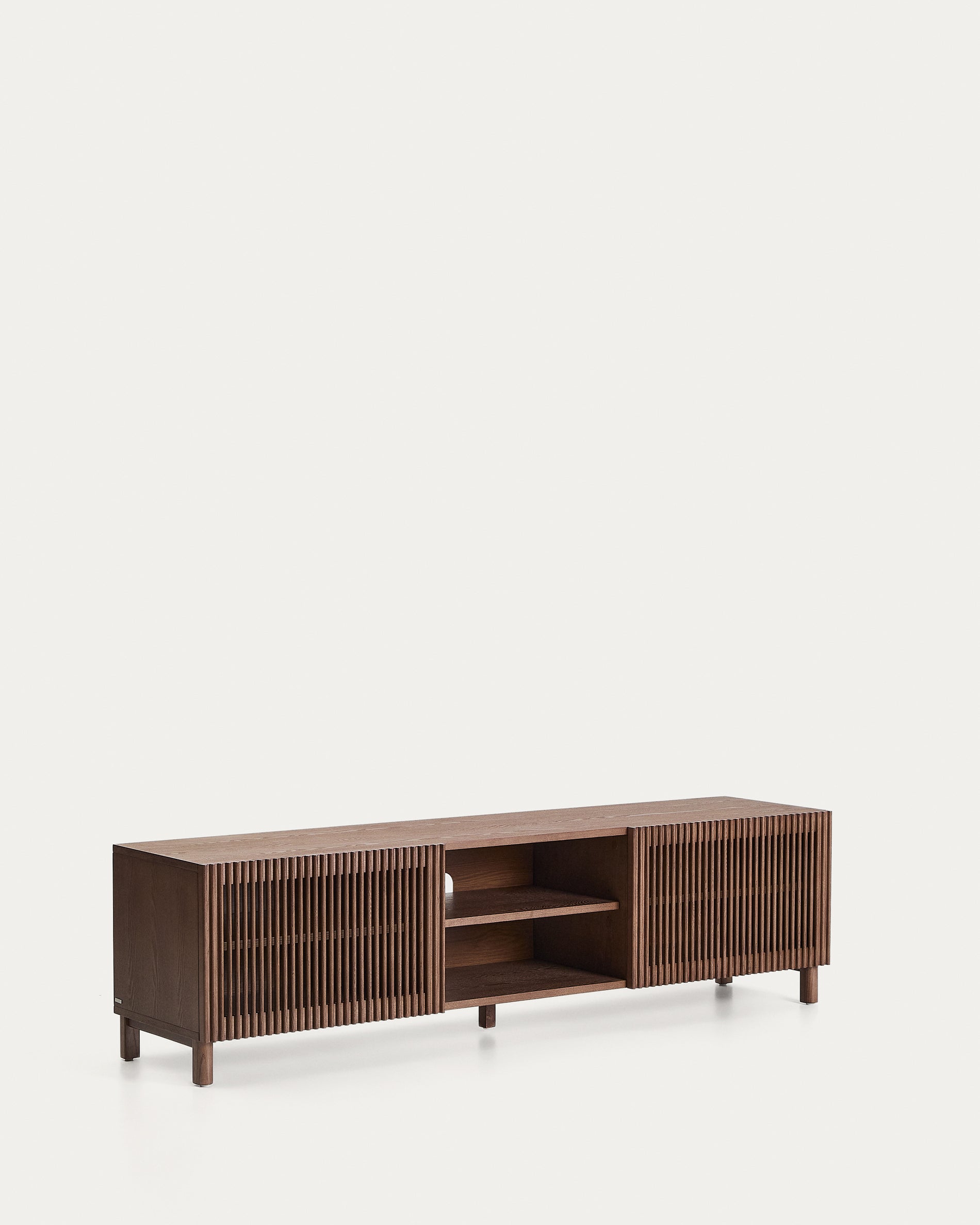 Beyla TV stand in ash veneer and solid ash wood with walnut finish 180 x 49.5cm FSC 100% - Product View