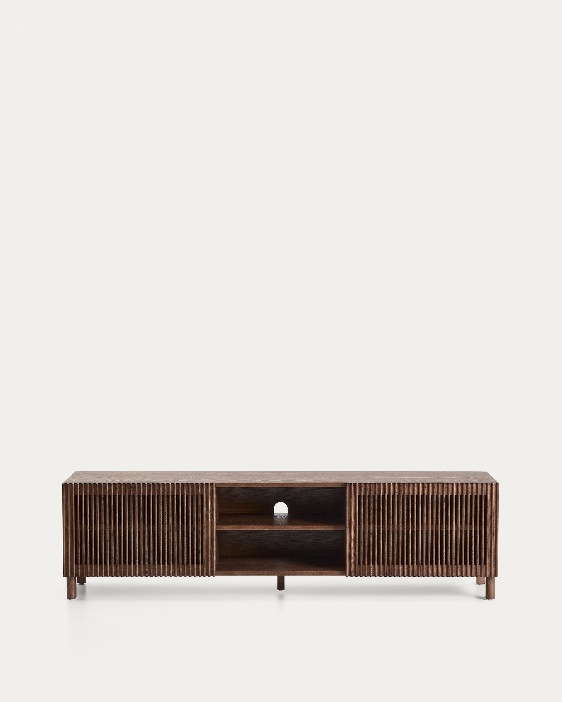 Beyla TV stand in ash veneer and solid ash wood with walnut finish 180 x 49.5cm FSC 100% - Product View