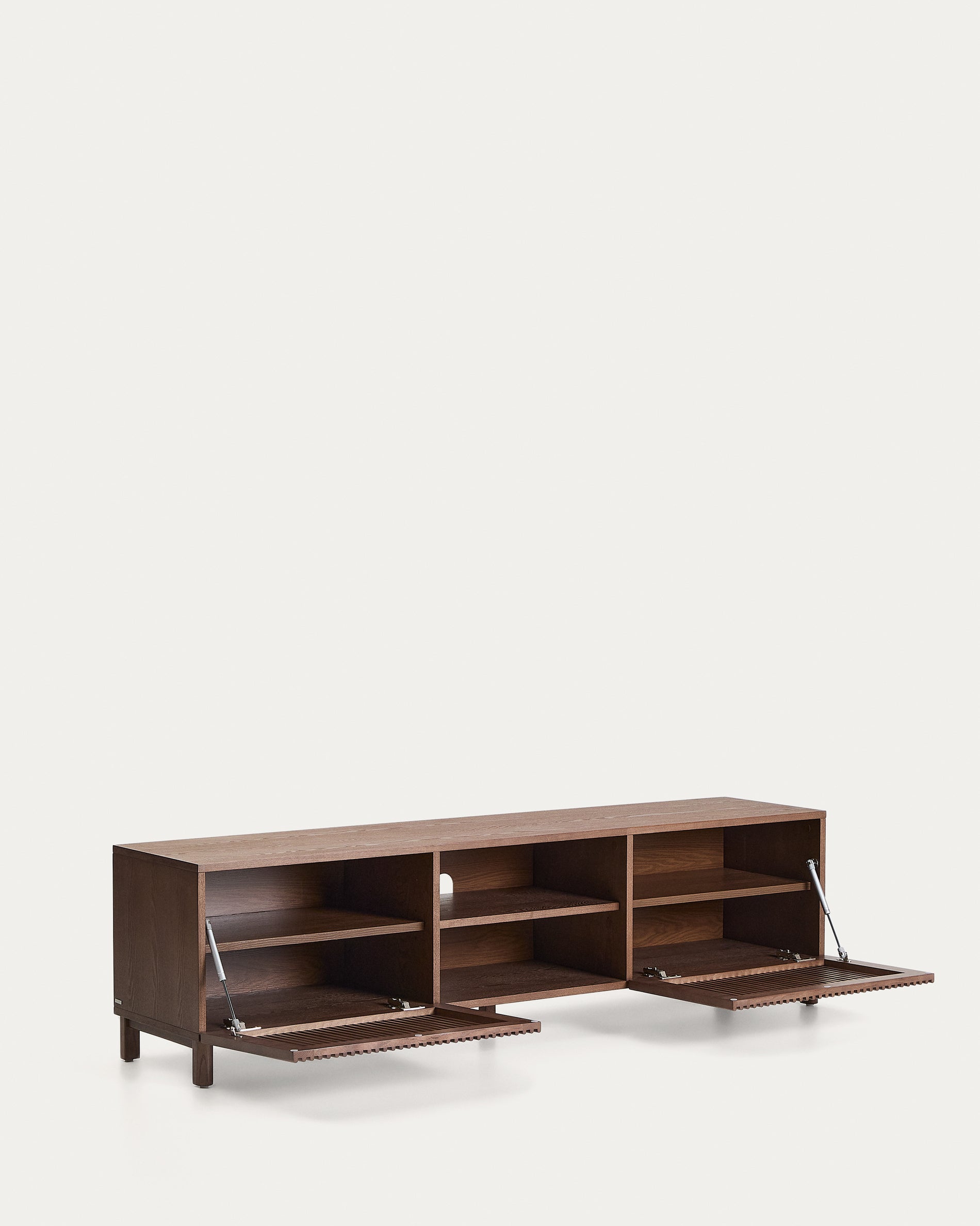 Beyla TV stand in ash veneer and solid ash wood with walnut finish 180 x 49.5cm FSC 100% - Product View