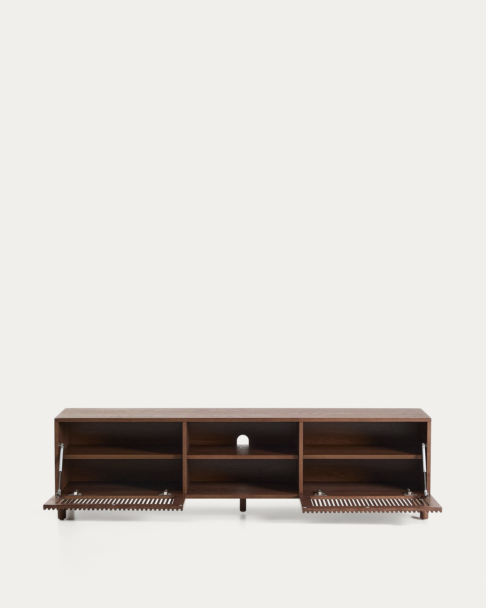 Beyla TV stand in ash veneer and solid ash wood with walnut finish 180 x 49.5cm FSC 100% - Product View