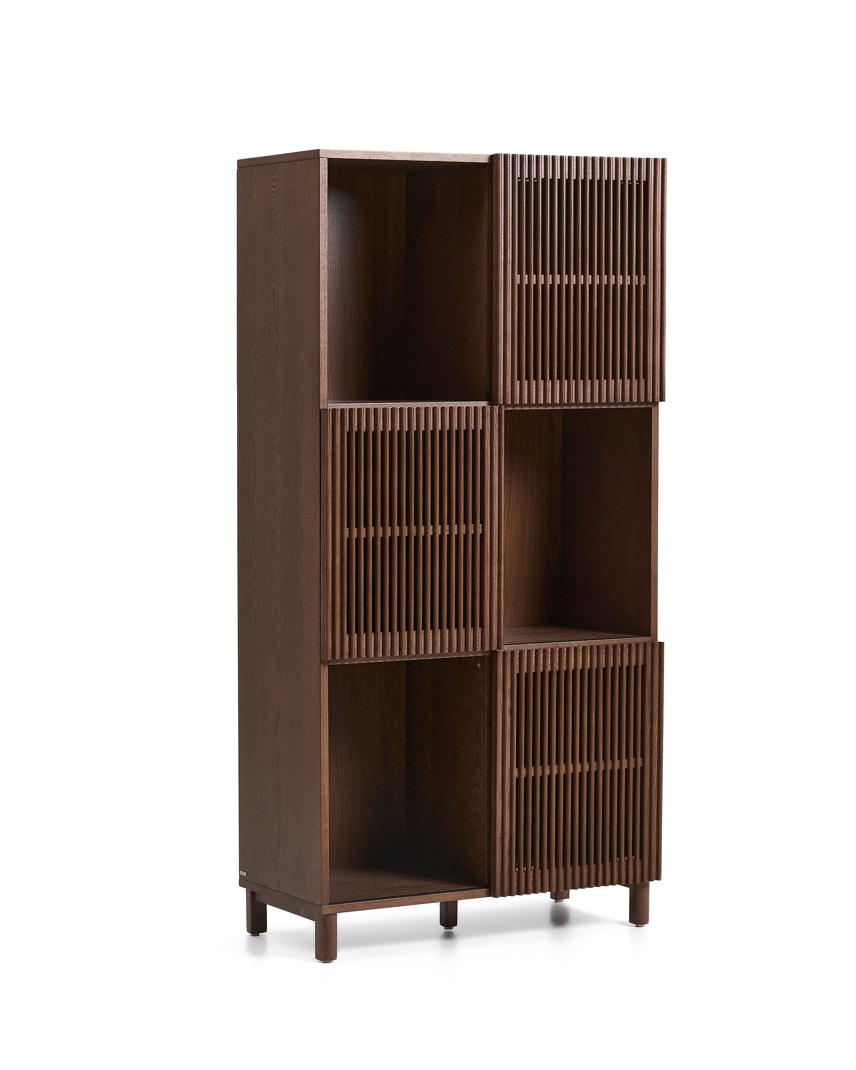 Beyla shelf unit in ash veneer and solid ash wood with walnut finish 84.5 x 170cm FSC 100% - Product Image