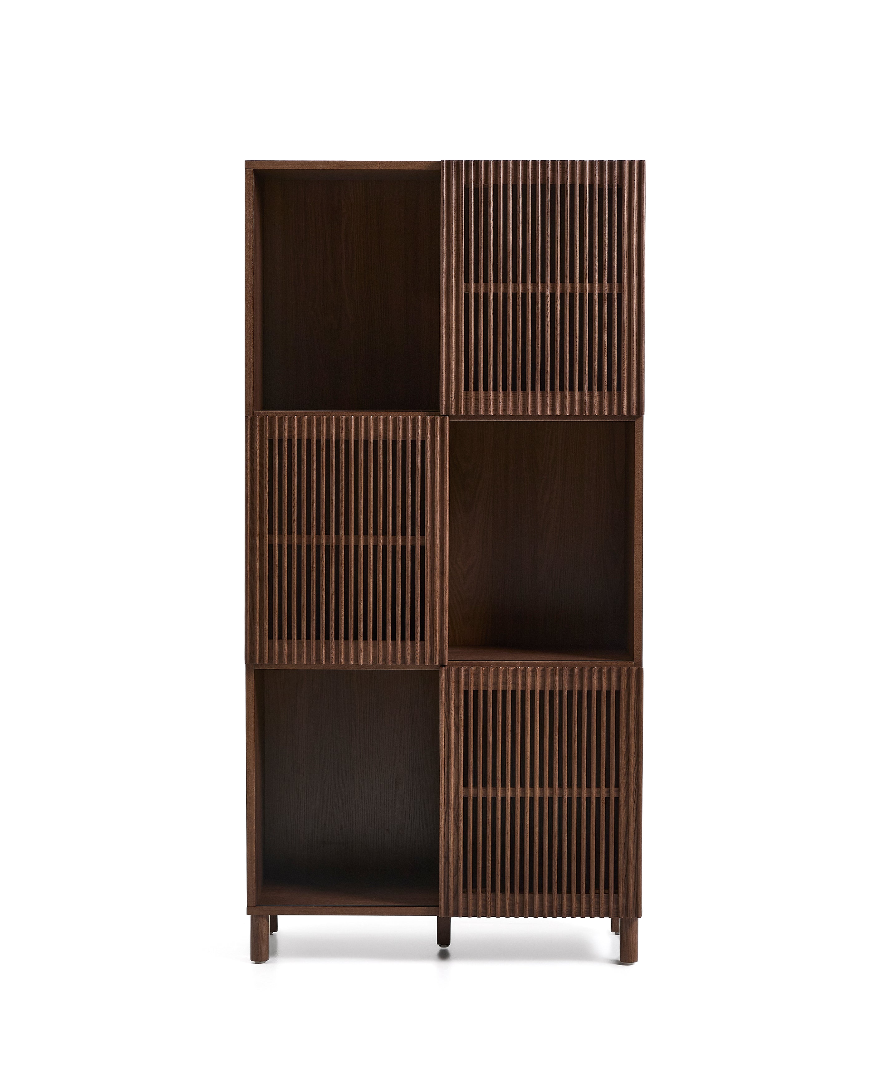 Beyla shelf unit in ash veneer and solid ash wood with walnut finish 84.5 x 170cm FSC 100% - Product Image