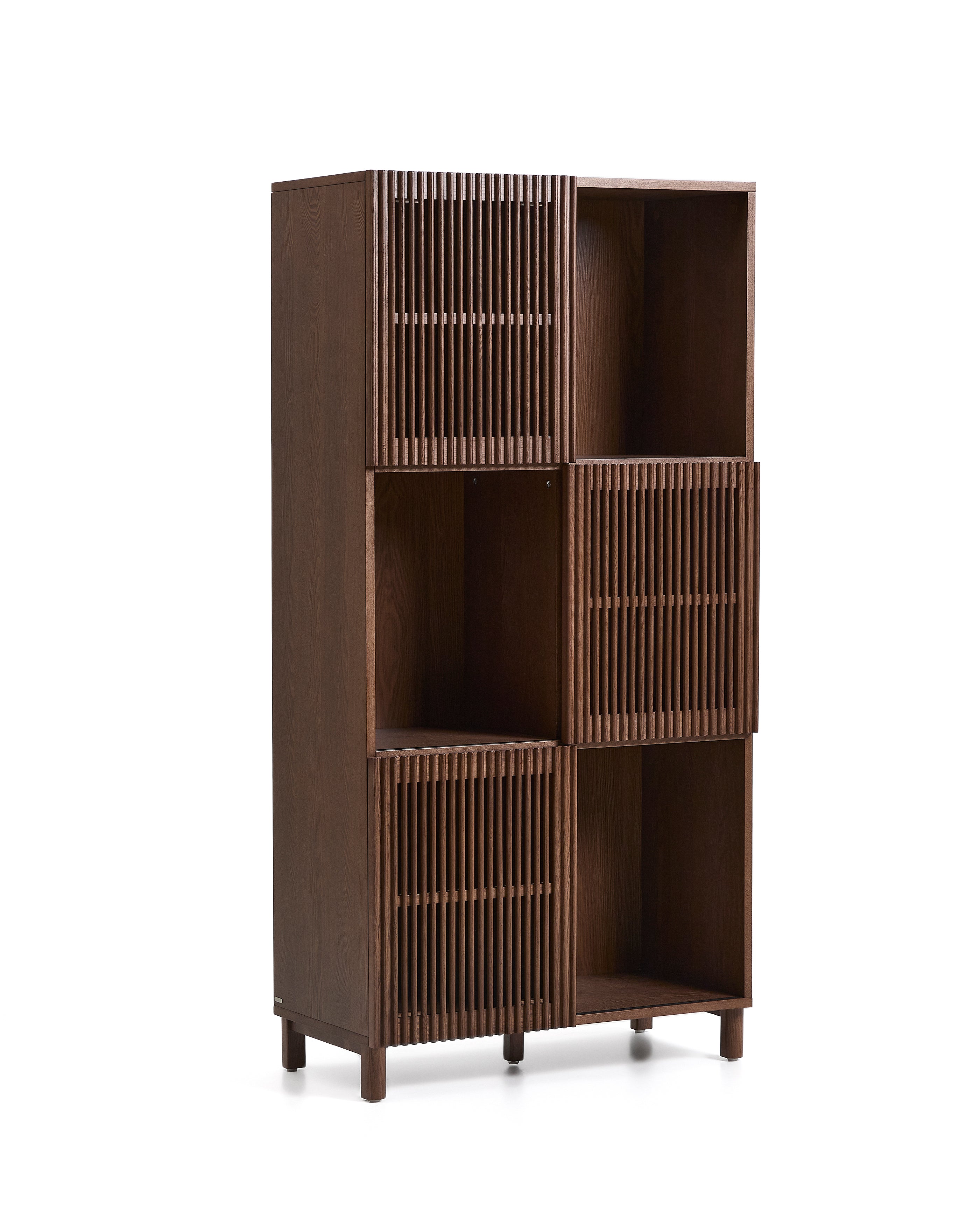 Beyla shelf unit in ash veneer and solid ash wood with walnut finish 84.5 x 170cm FSC 100% - Product Image