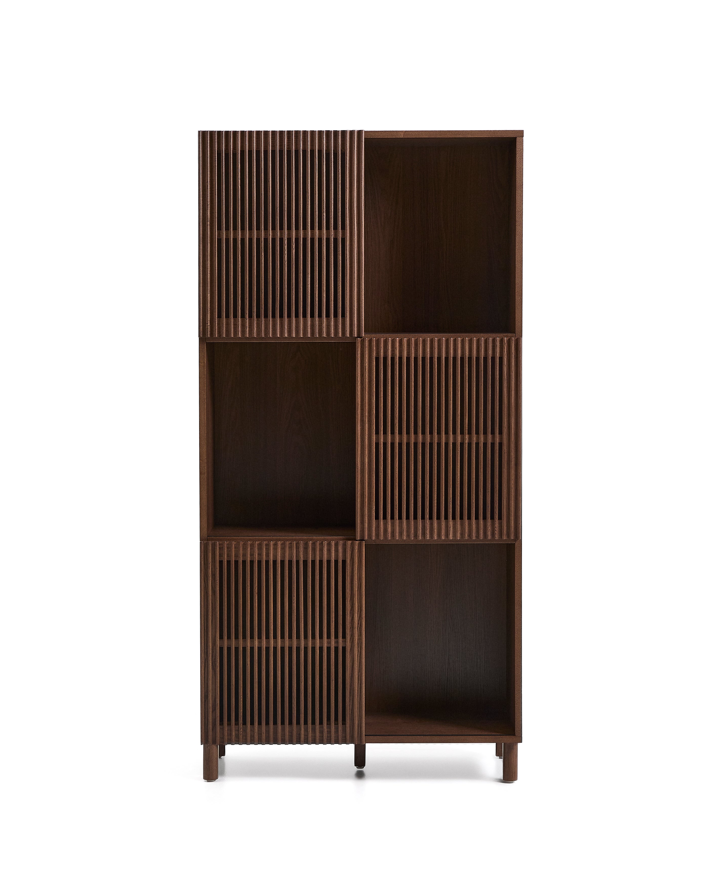 Beyla shelf unit in ash veneer and solid ash wood with walnut finish 84.5 x 170cm FSC 100% - Product Image