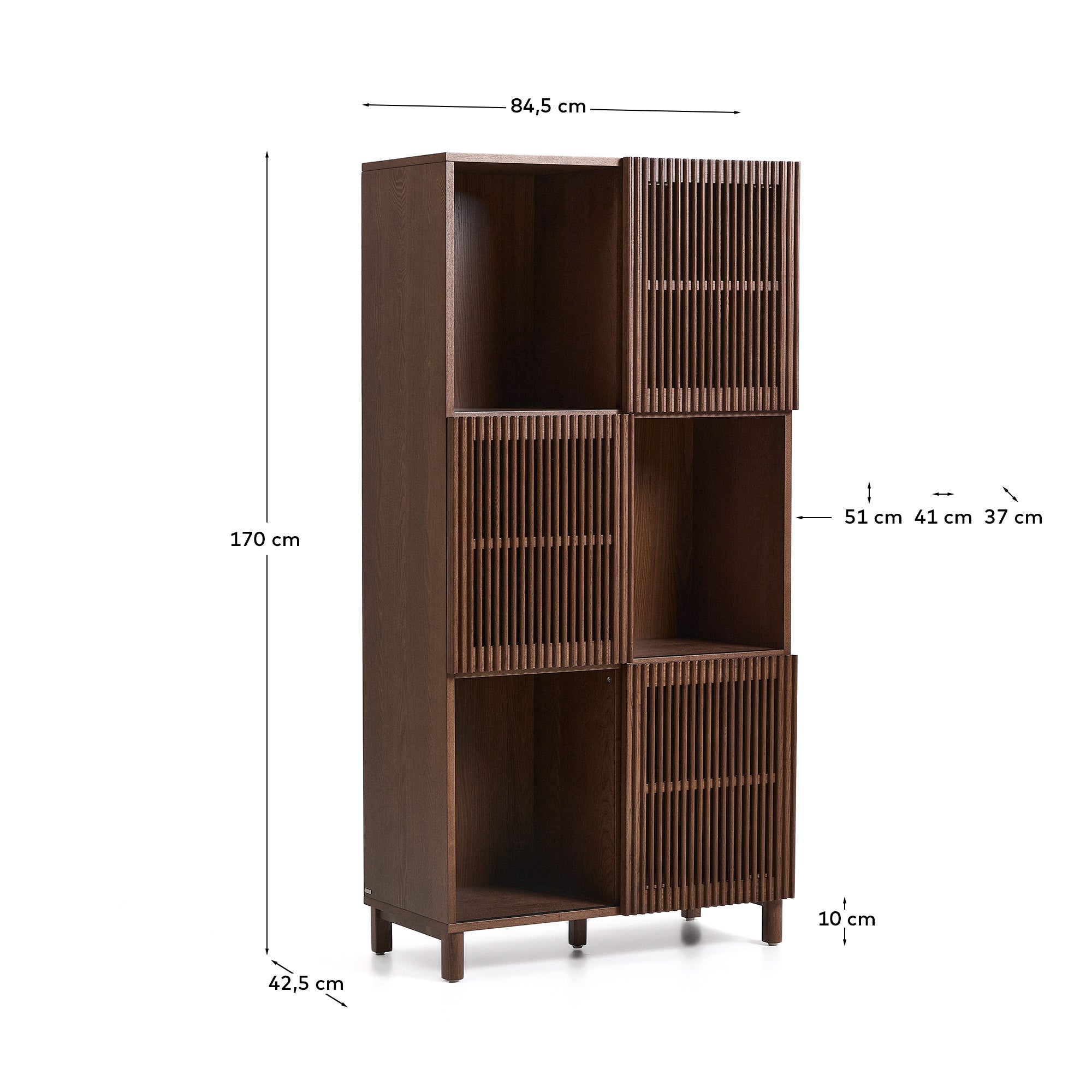 Beyla shelf unit in ash veneer and solid ash wood with walnut finish 84.5 x 170cm FSC 100% - Measurements