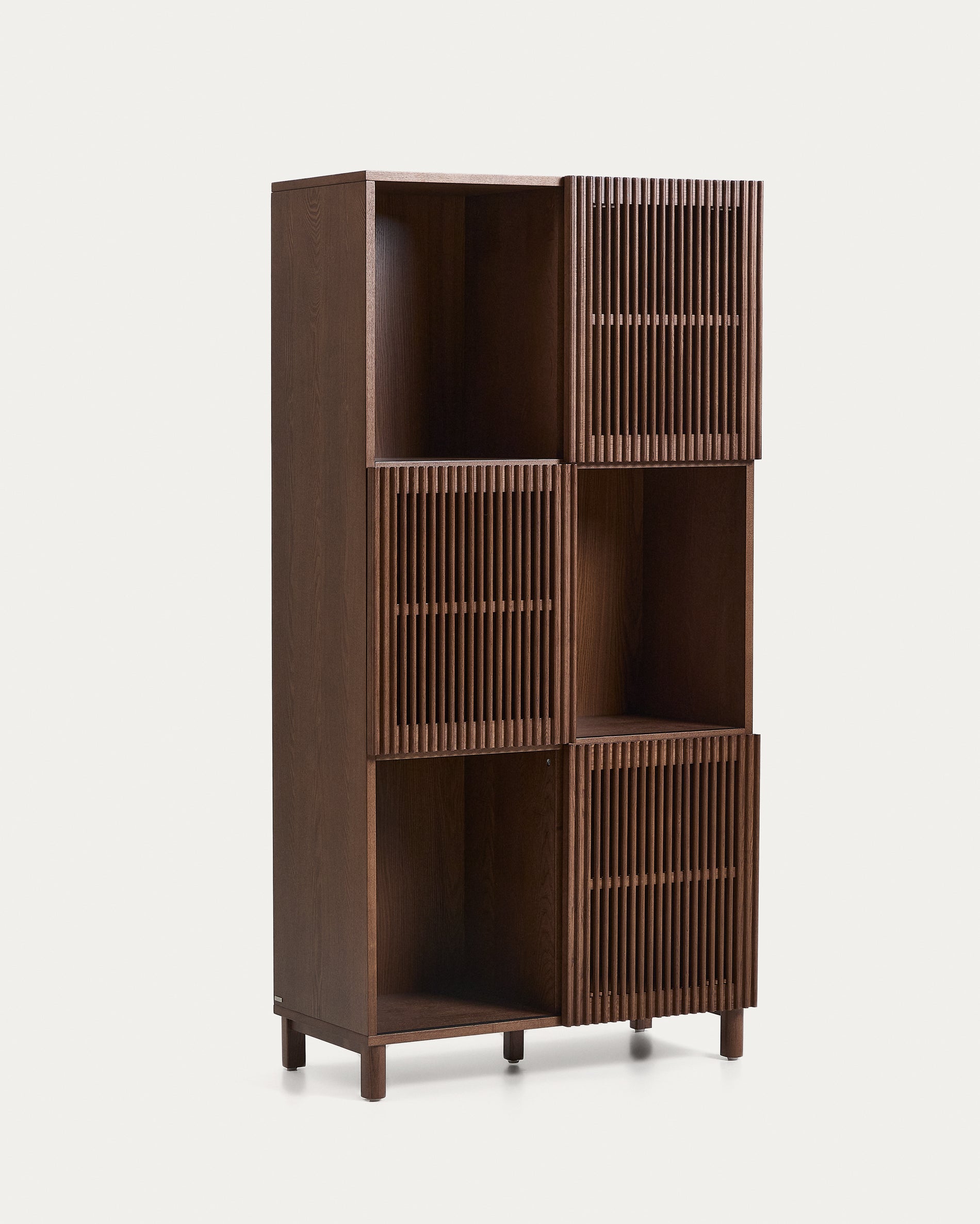 Beyla shelf unit in ash veneer and solid ash wood with walnut finish 84.5 x 170cm FSC 100% - Product View