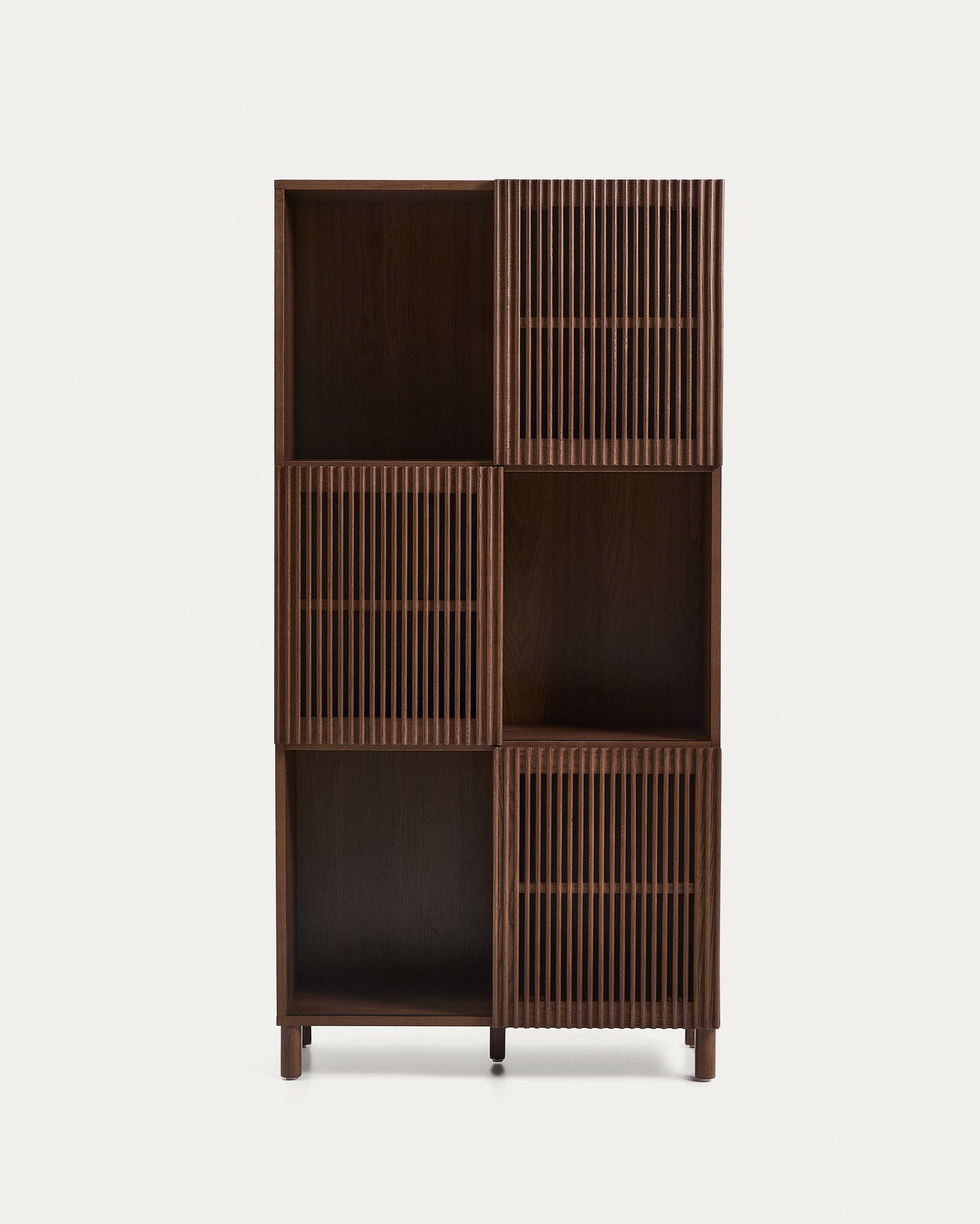 Beyla shelf unit in ash veneer and solid ash wood with walnut finish 84.5 x 170cm FSC 100% - Product View
