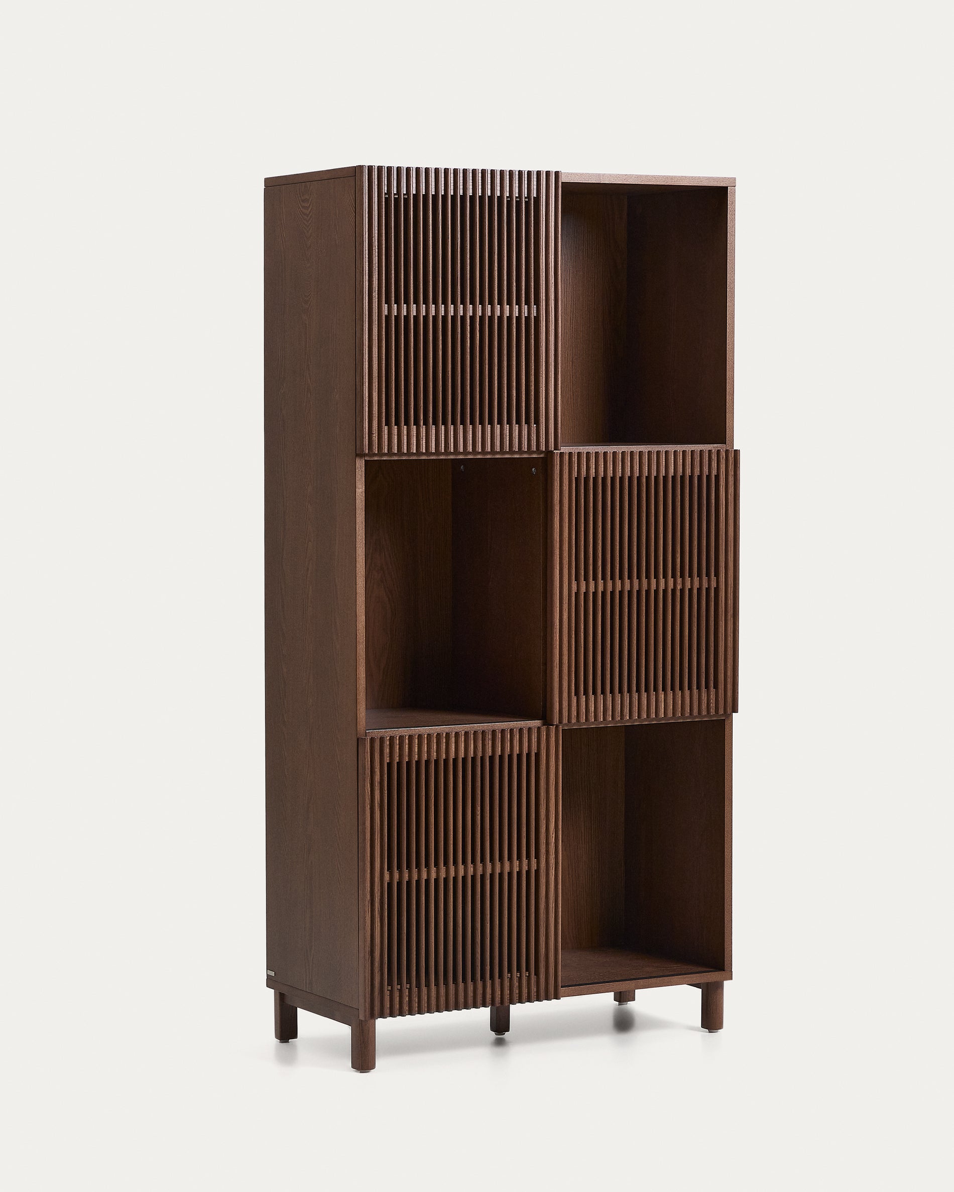 Beyla shelf unit in ash veneer and solid ash wood with walnut finish 84.5 x 170cm FSC 100% - Product View