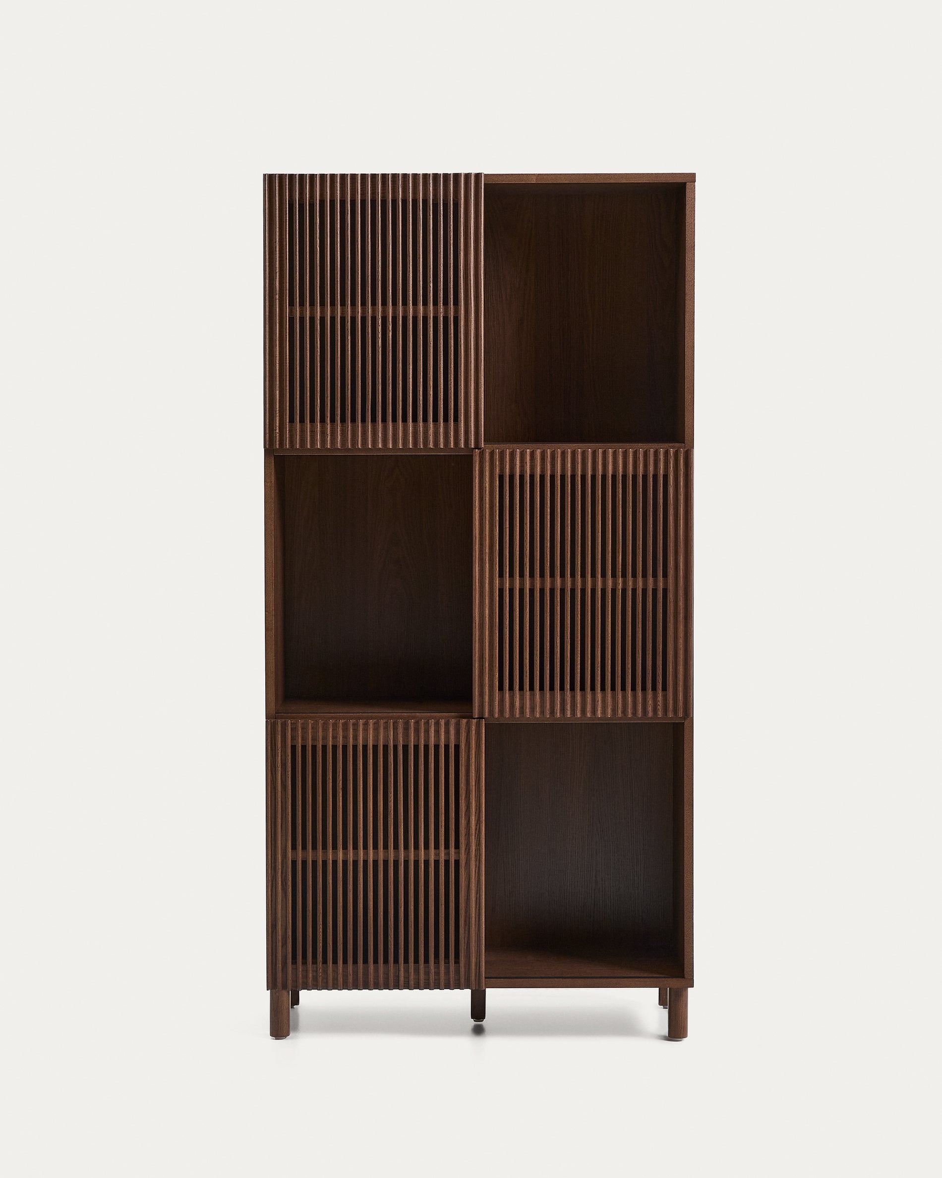 Beyla shelf unit in ash veneer and solid ash wood with walnut finish 84.5 x 170cm FSC 100% - Product View