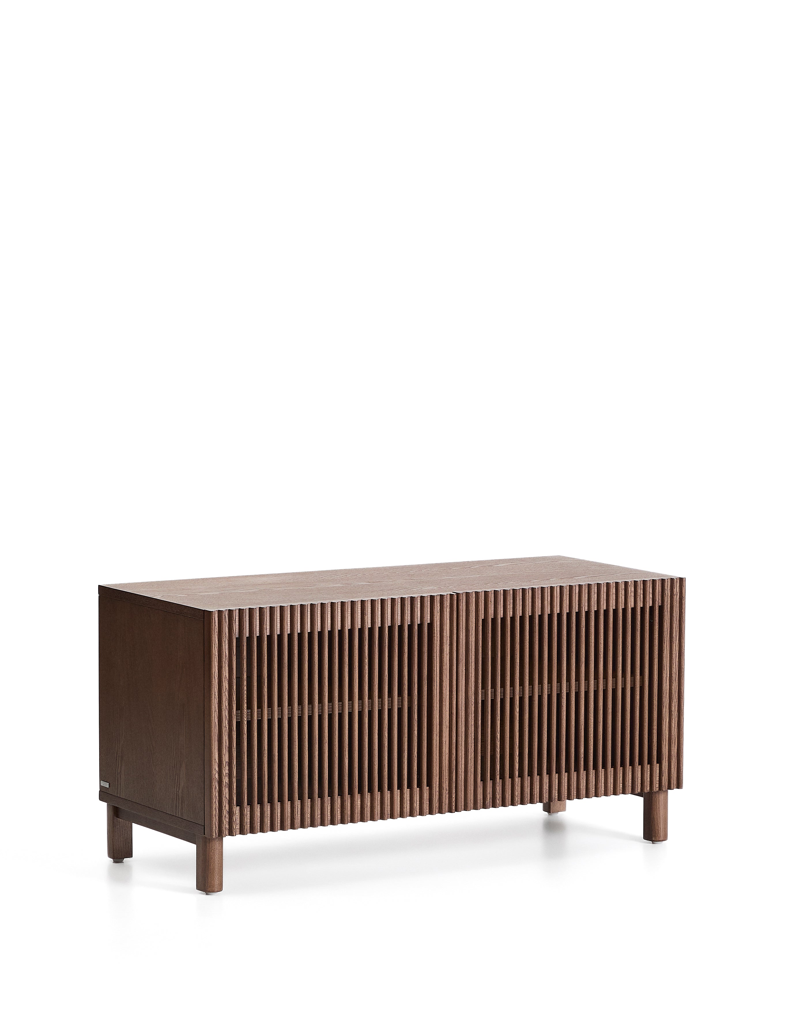 Beyla shoe rack in ash veneer and solid ash wood with walnut finish 98 cm FSC 100% - Product Image