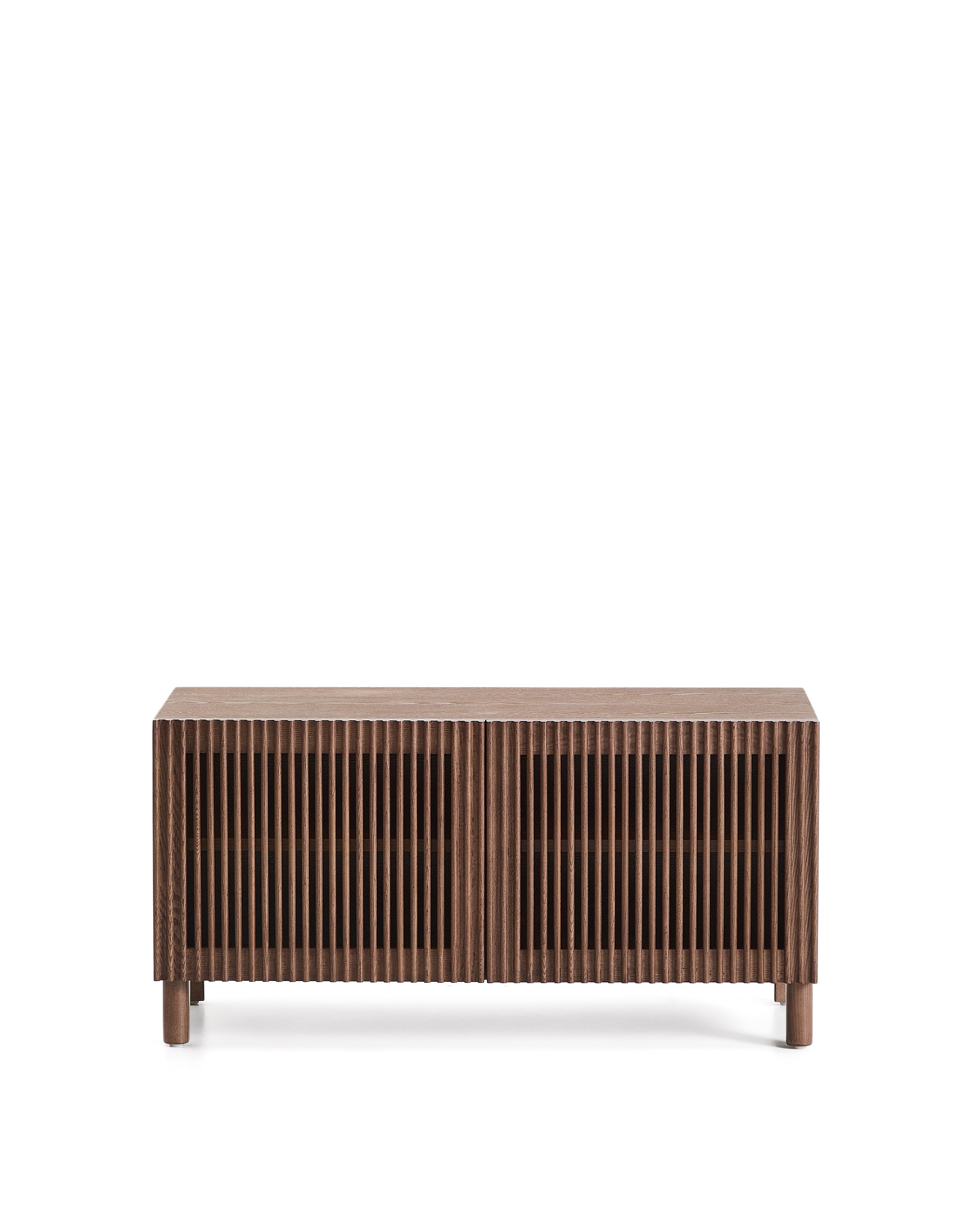 Beyla shoe rack in ash veneer and solid ash wood with walnut finish 98 cm FSC 100% - Product Image