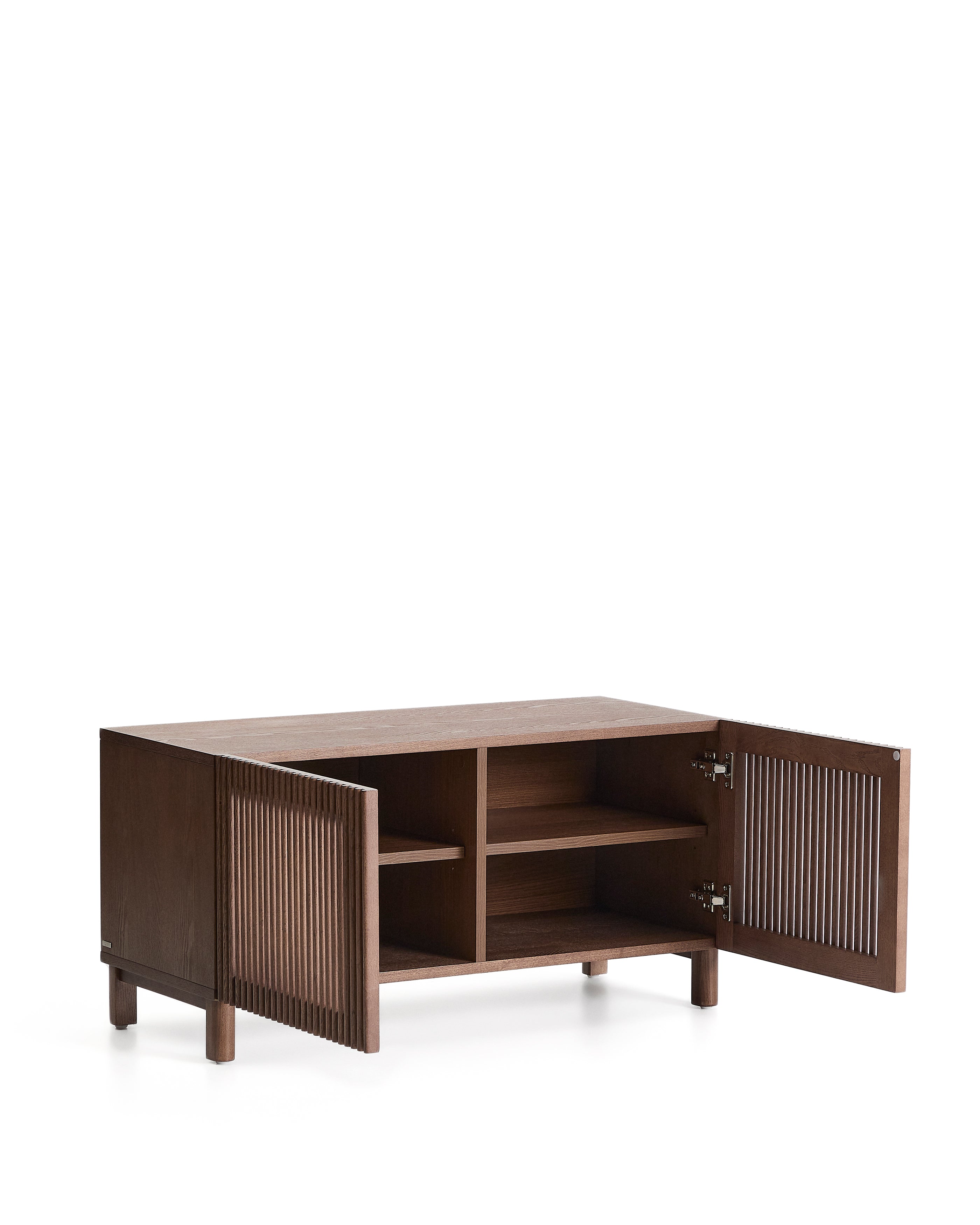 Beyla shoe rack in ash veneer and solid ash wood with walnut finish 98 cm FSC 100% - Product Image