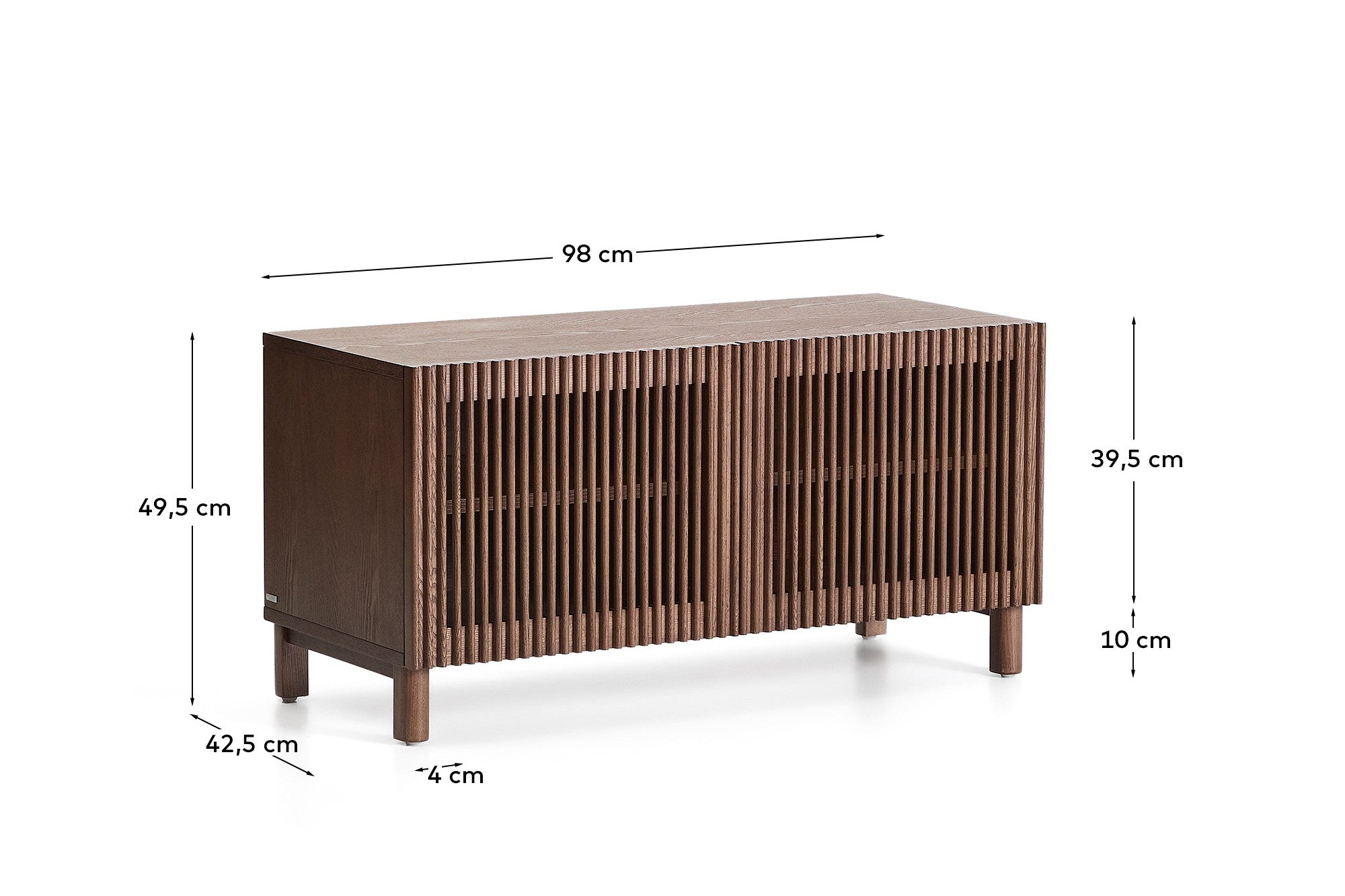Beyla shoe rack in ash veneer and solid ash wood with walnut finish 98 cm FSC 100% - Measurements