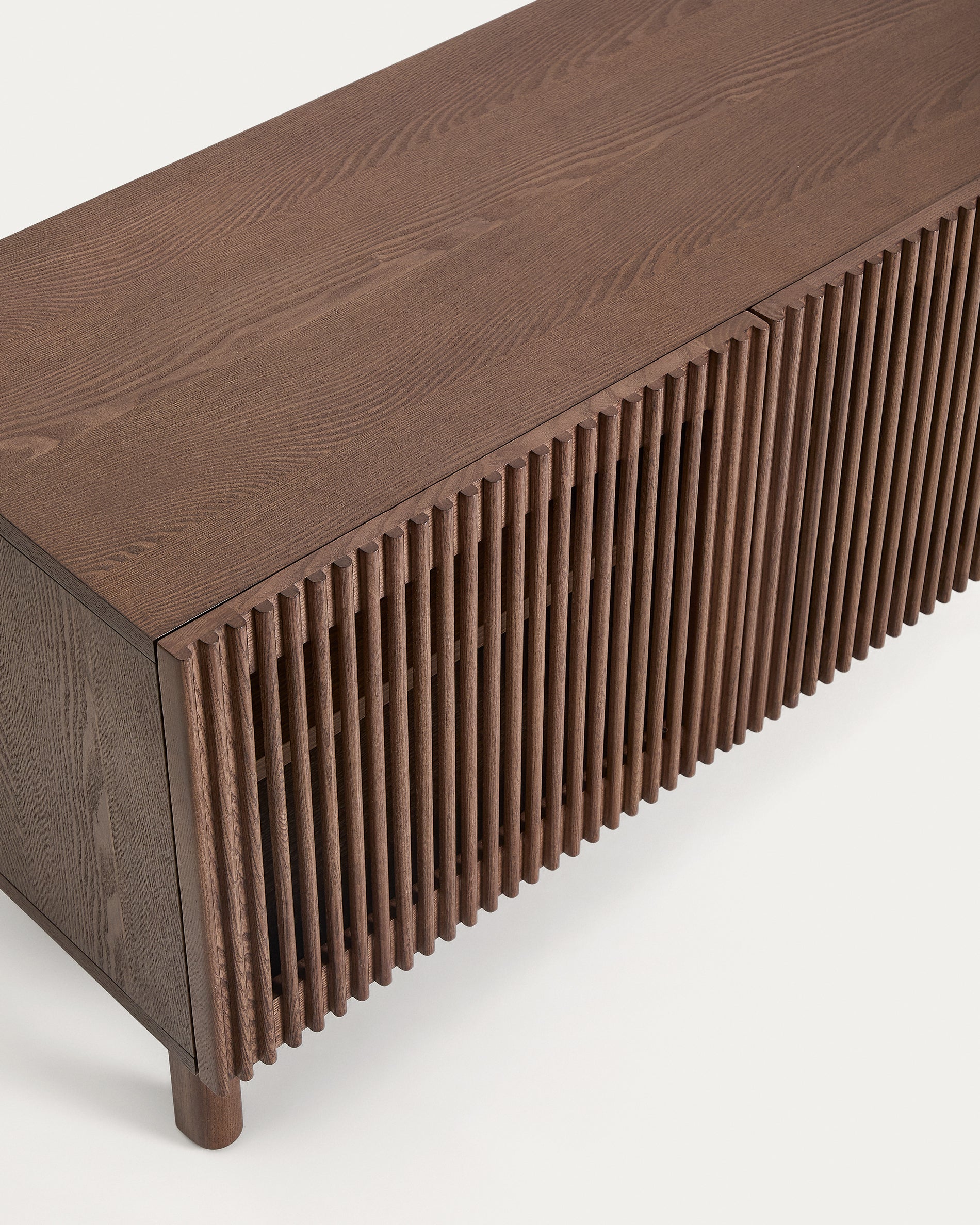 Beyla shoe rack in ash veneer and solid ash wood with walnut finish 98 cm FSC 100% - Detail