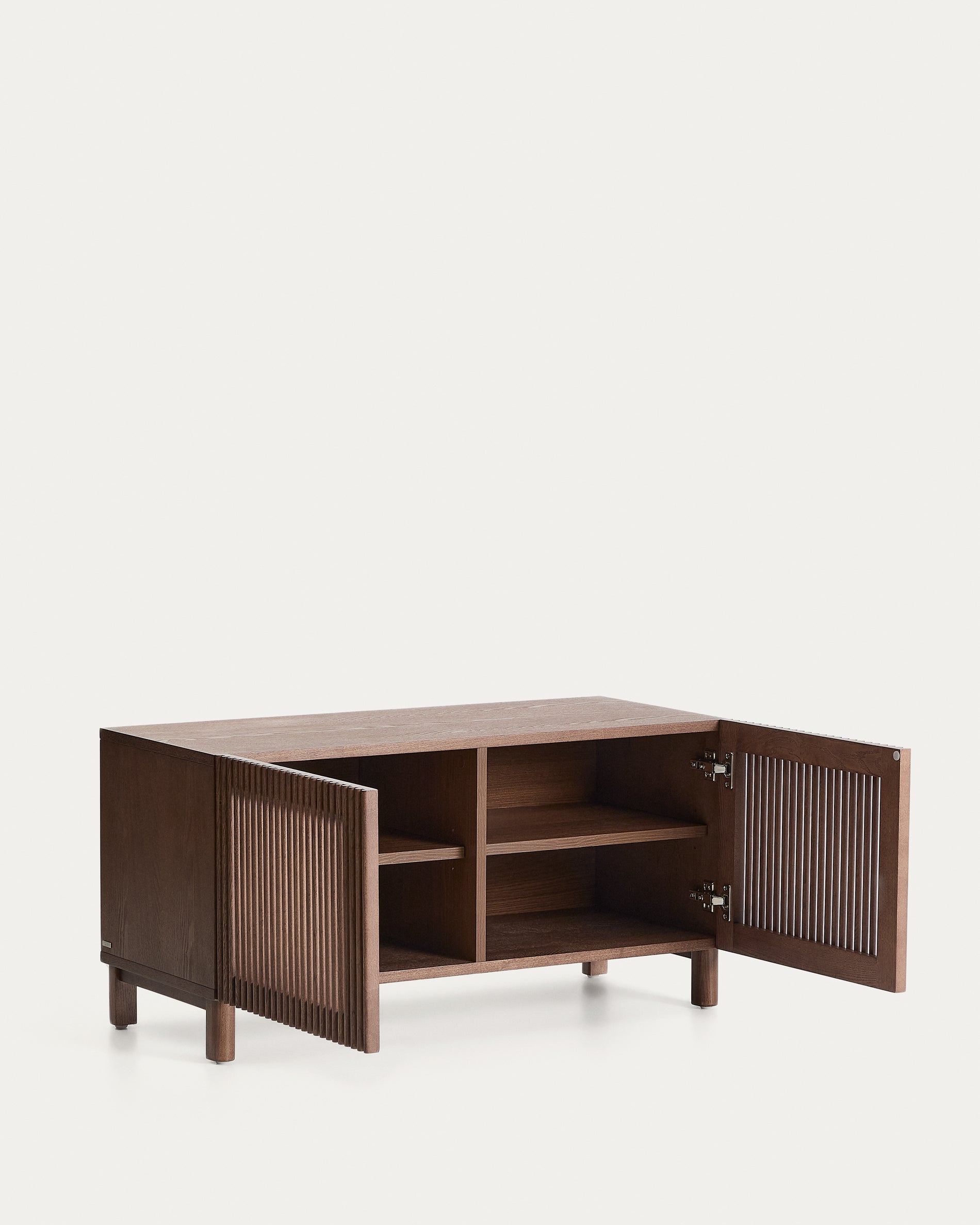 Beyla shoe rack in ash veneer and solid ash wood with walnut finish 98 cm FSC 100% - Product View
