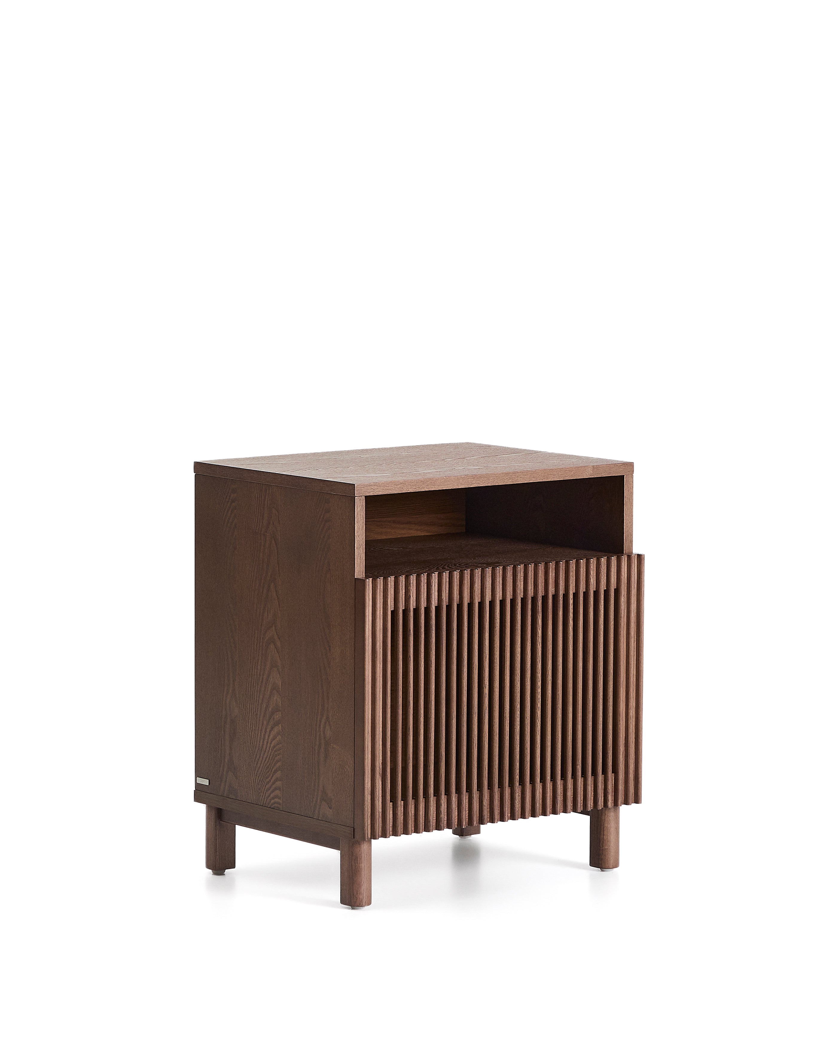 Beyla bedside table in ash veneer and solid ash wood with walnut finish 53 x 62.5cm FSC 100% - Product Image