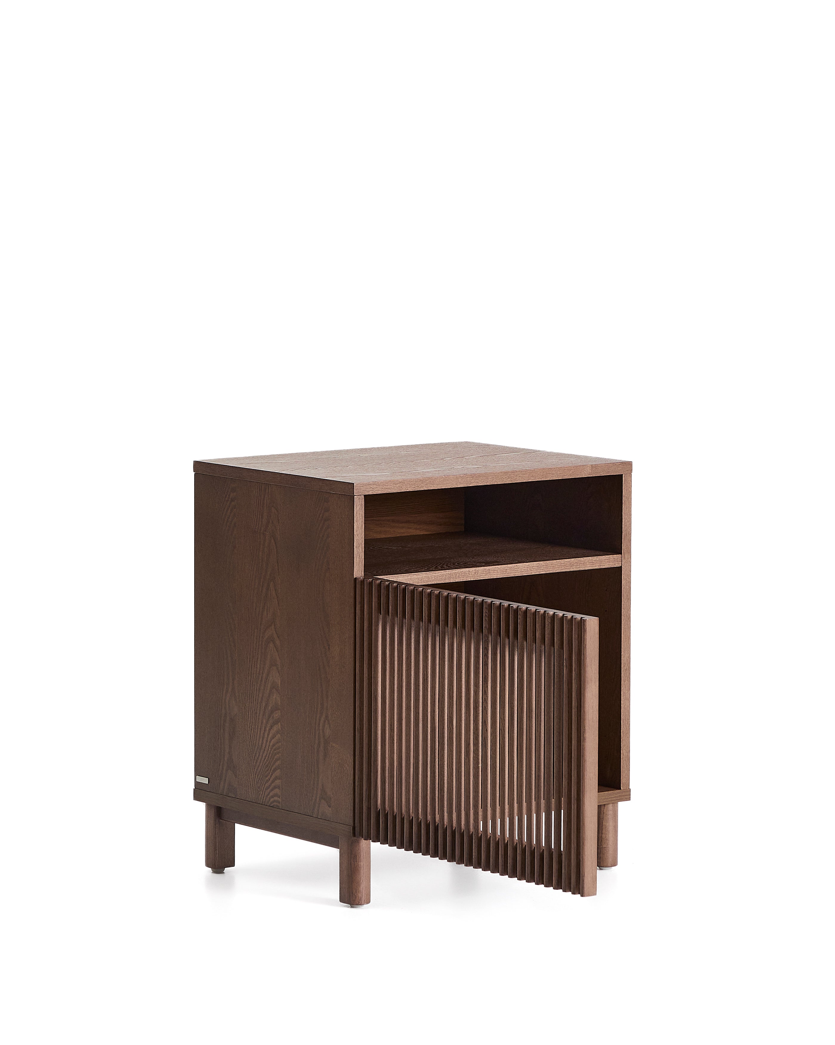 Beyla bedside table in ash veneer and solid ash wood with walnut finish 53 x 62.5cm FSC 100% - Product Image