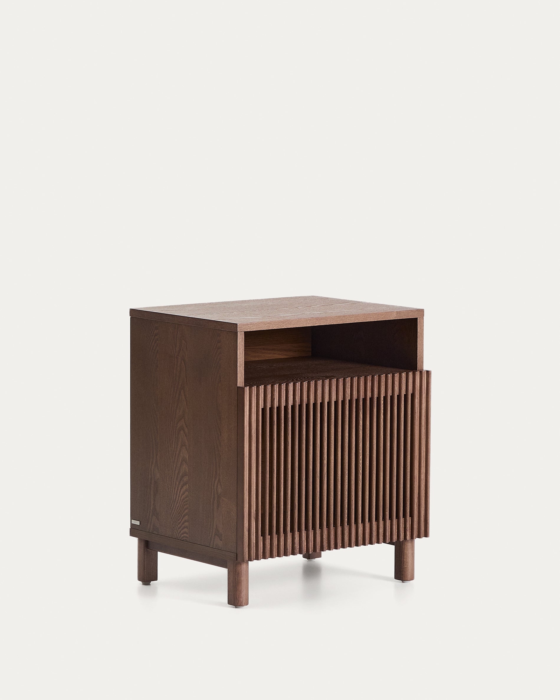 Beyla bedside table in ash veneer and solid ash wood with walnut finish 53 x 62.5cm FSC 100% - Product View