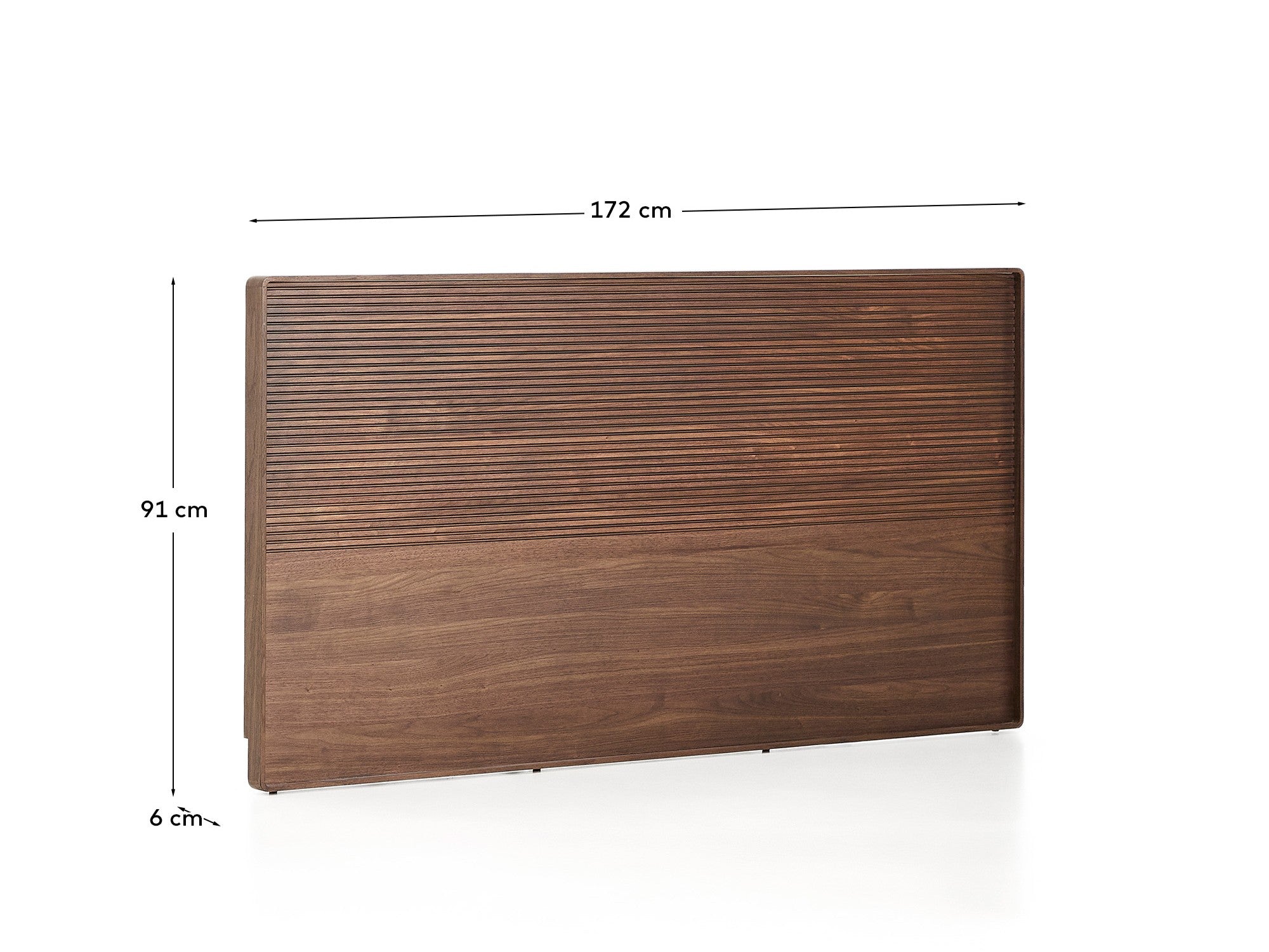 Norlen headboard in walnut veneer with dark finish and LED light for 160 x 200cm bed FSC Mix Credit - Measurements
