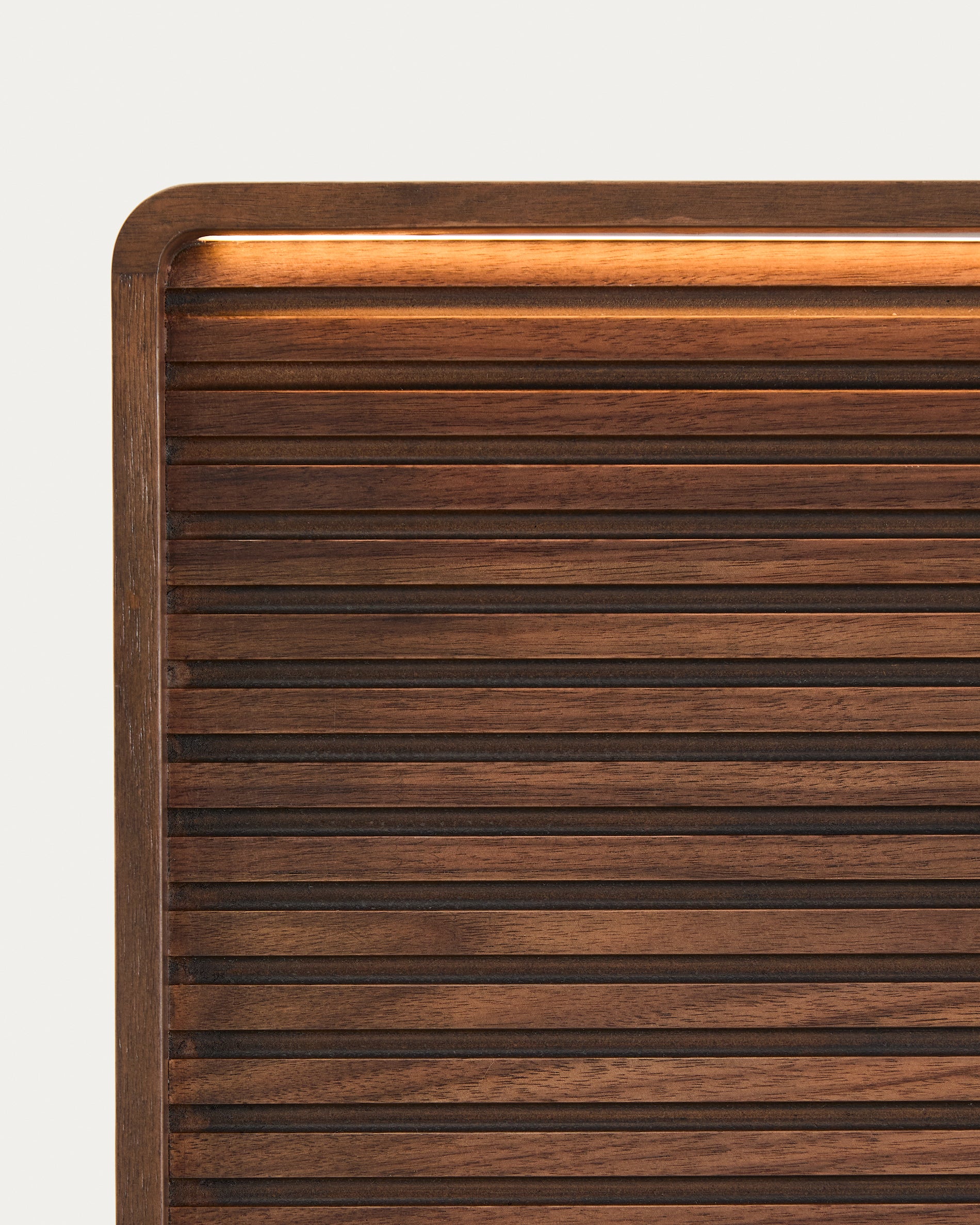 Norlen headboard in walnut veneer with dark finish and LED light for 160 x 200cm bed FSC Mix Credit - Detail