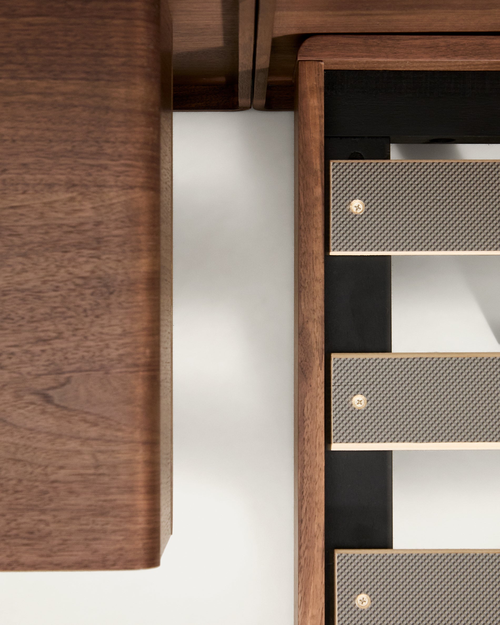 Norlen bed with 2 bedside tables in walnut veneer with dark finish and LED light for 160 x 200cm mattress FSC Mix Credit - Detail