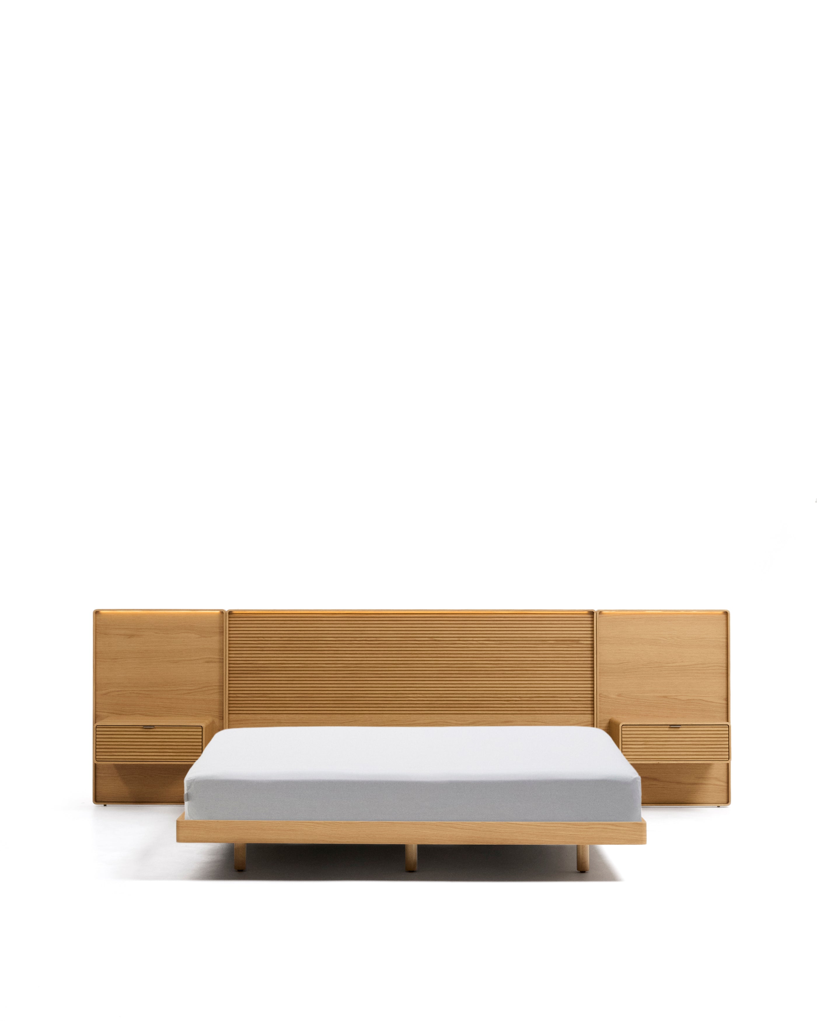 Norlen bed with 2 bedside tables in oak veneer with natural finish and LED light for 160 x 200 cm mattress FSC Mix Credit - Product Image