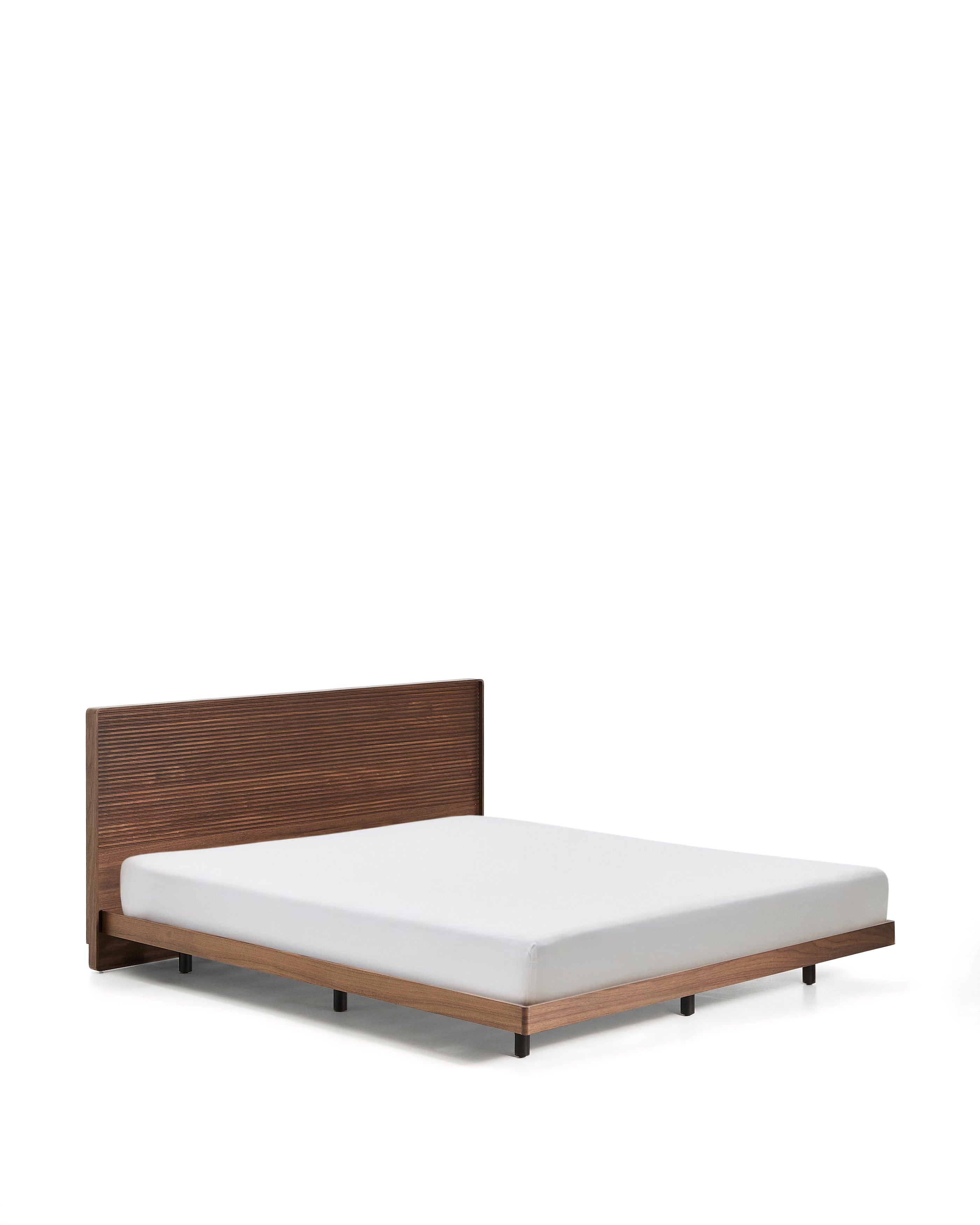 Norlen bed in walnut veneer with dark finish and LED light for 180 x 200 cm mattress FSC Mix Credit - Product Image