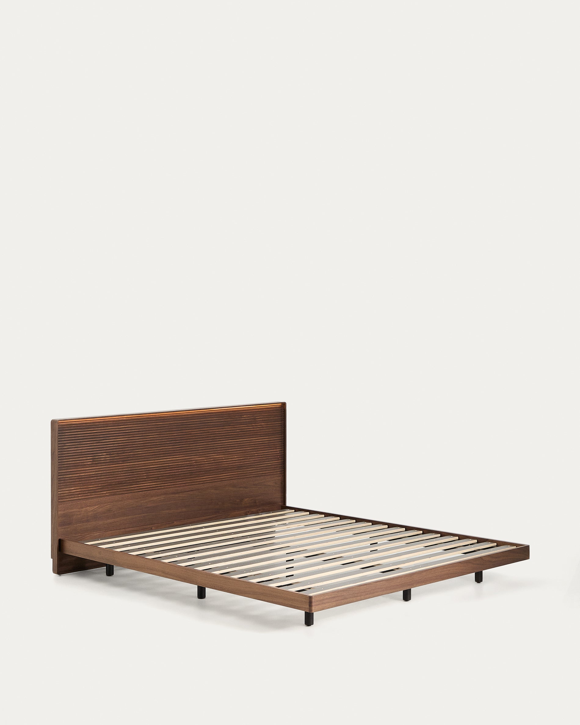 Norlen bed in walnut veneer with dark finish and LED light for 180 x 200 cm mattress FSC Mix Credit - Product View
