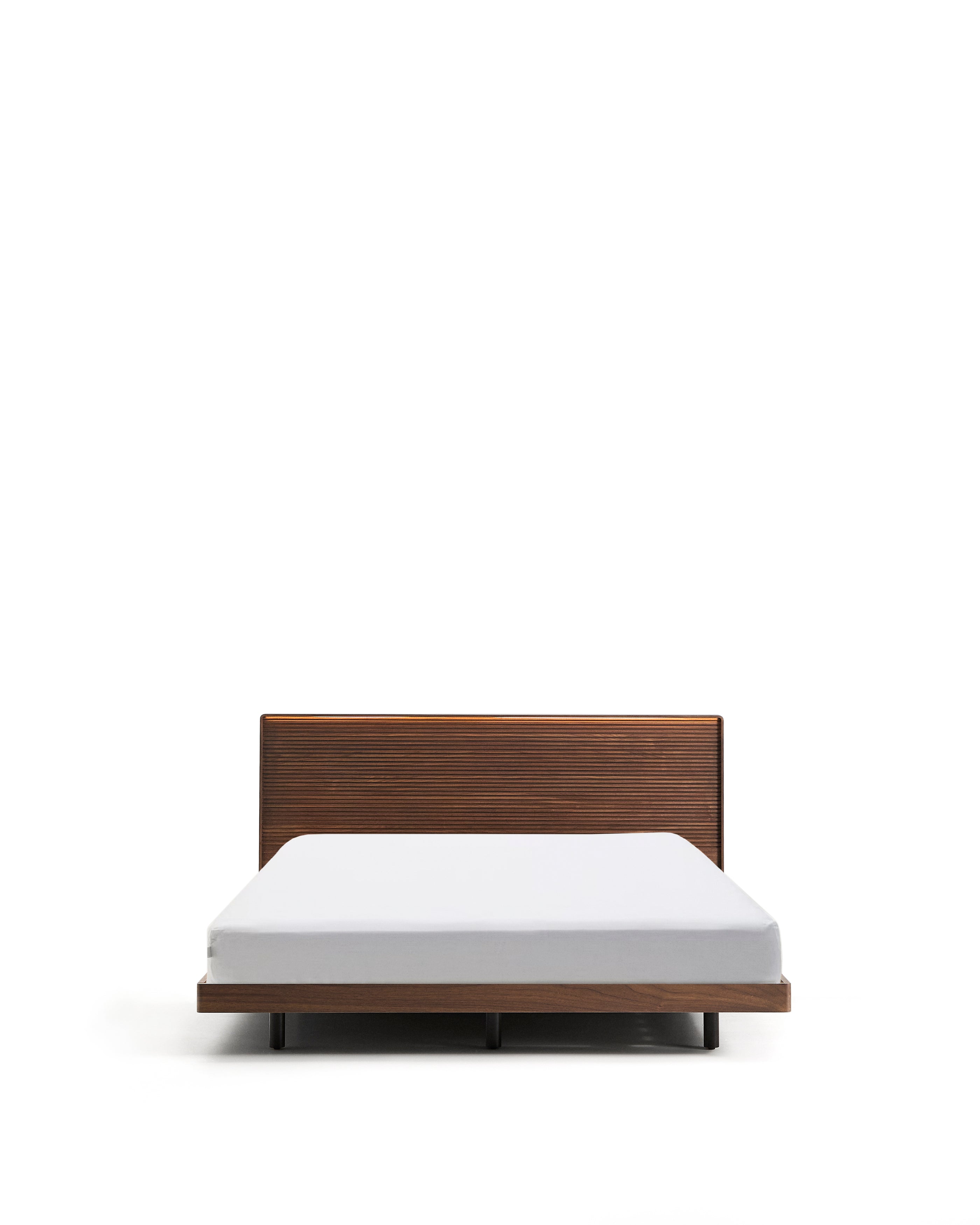 Norlen bed in walnut veneer with dark finish and LED light for 160 x 200cm mattress FSC Mix Credit - Product Image