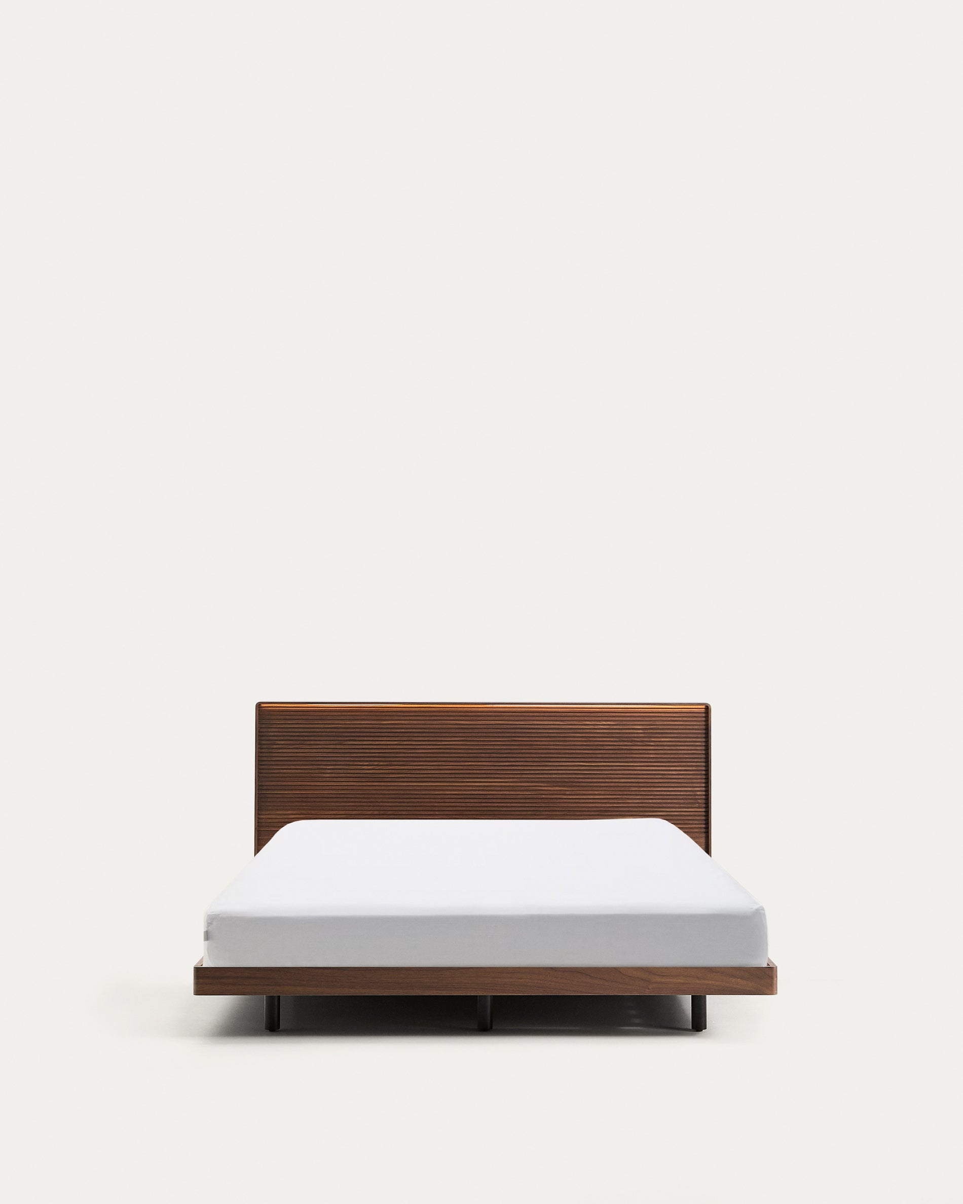 Norlen bed in walnut veneer with dark finish and LED light for 160 x 200cm mattress FSC Mix Credit - Product View