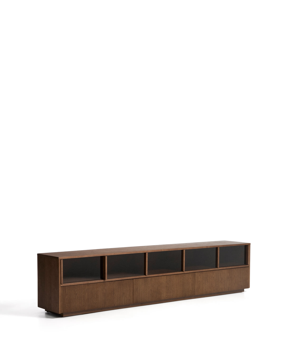 Helvine 4-drawer TV stand in ash veneer with walnut finish 242 x 53.5cm FSC 100% - Product Image