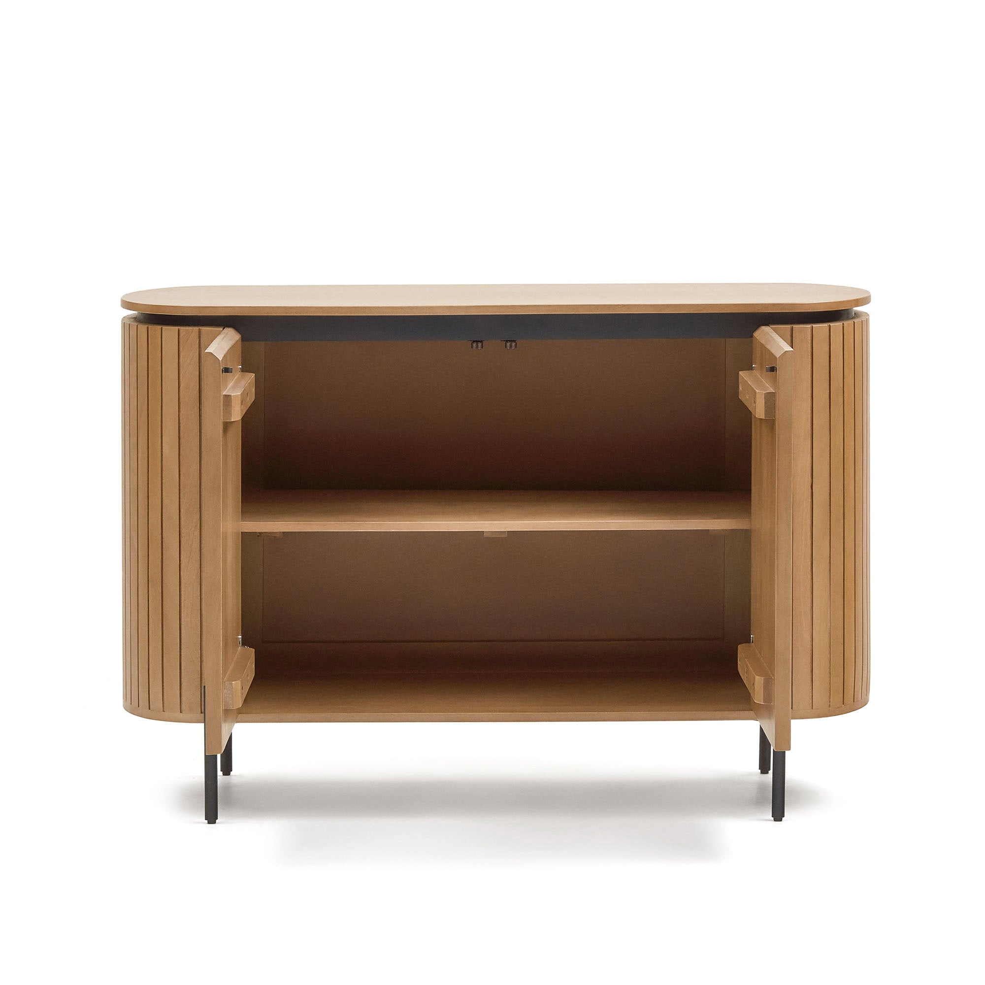 Licia sideboard with 2 doors made from solid mango wood and painted black metal 120 x 80cm - Product Image