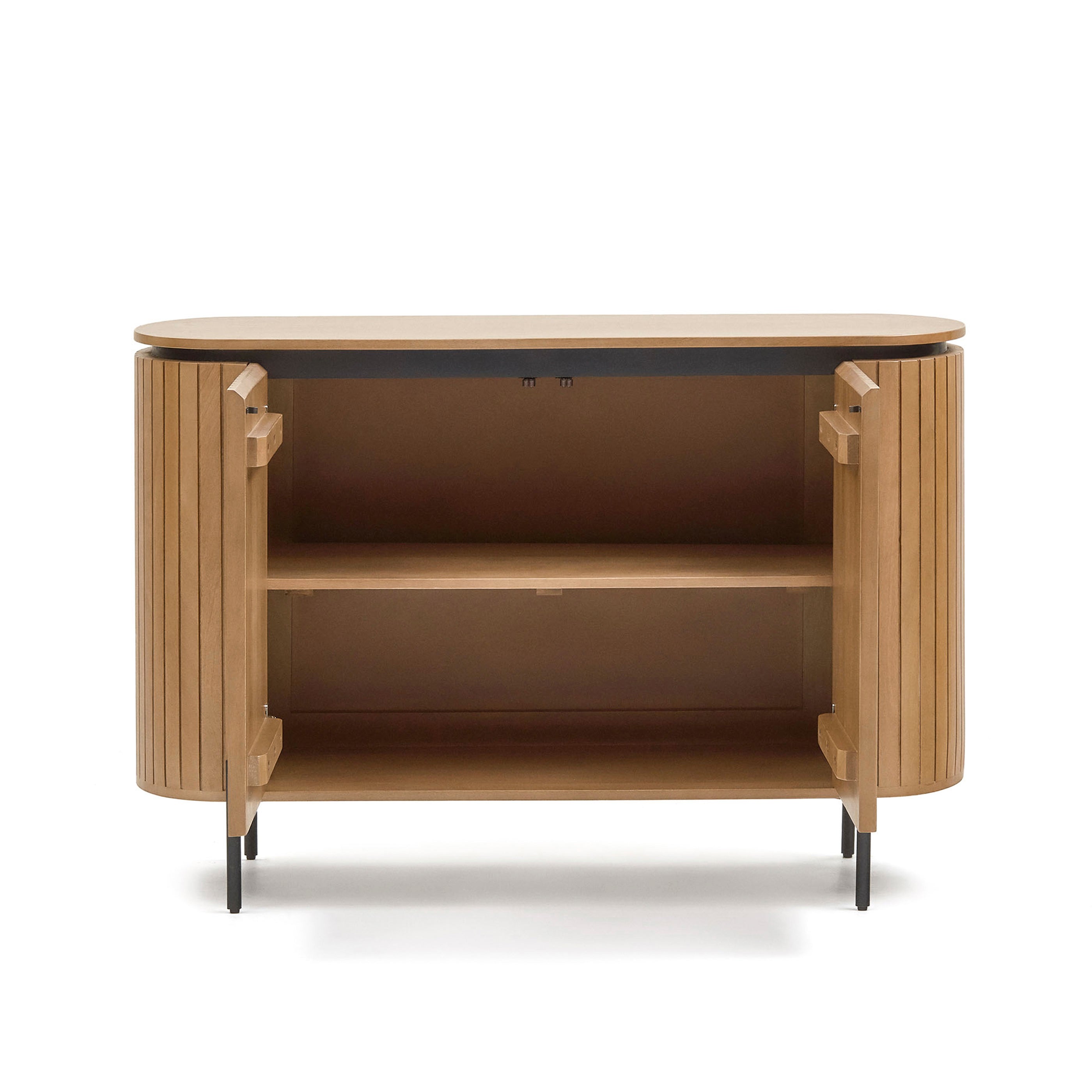 Licia sideboard with 2 doors made from solid mango wood and painted black metal 120 x 80cm - Product Image