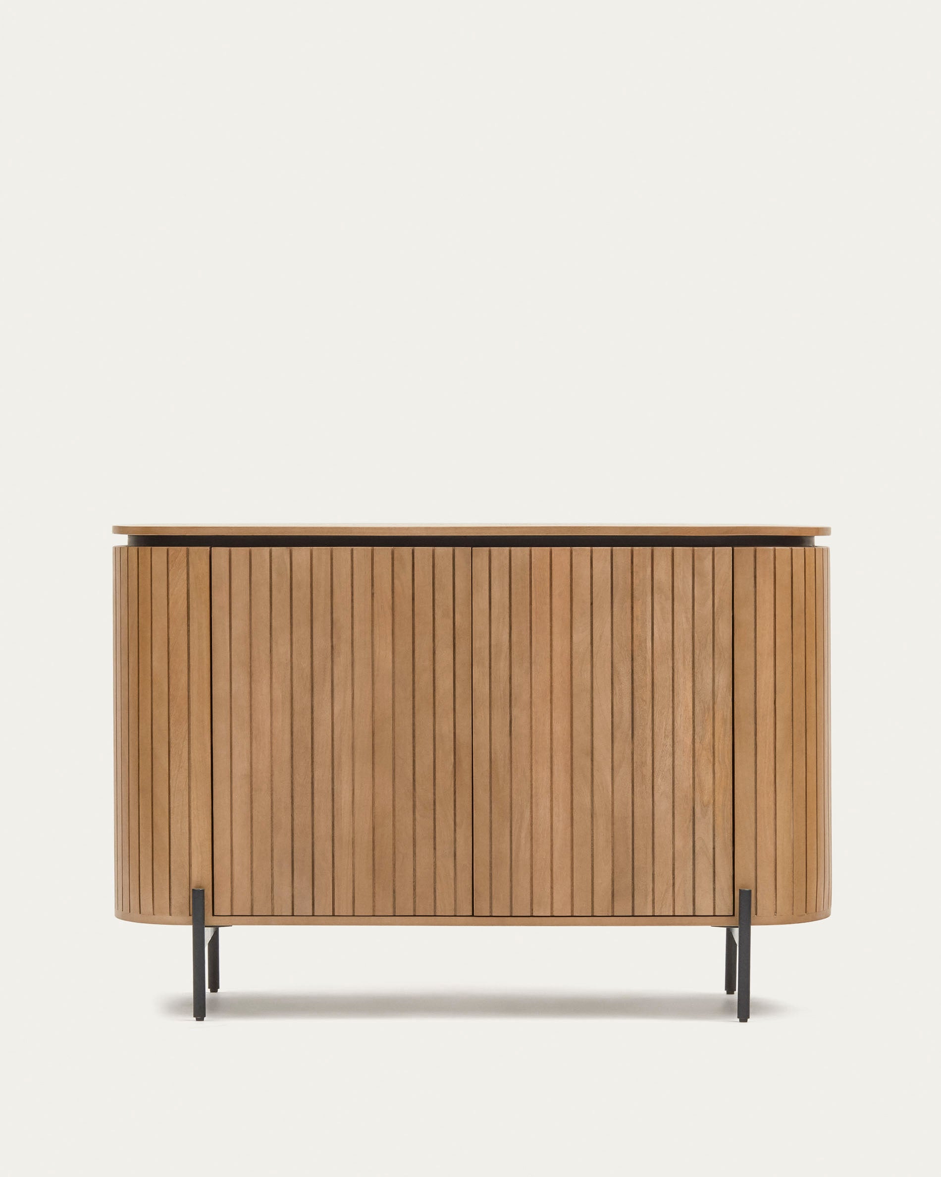 Licia sideboard with 2 doors made from solid mango wood and painted black metal 120 x 80cm - Product View